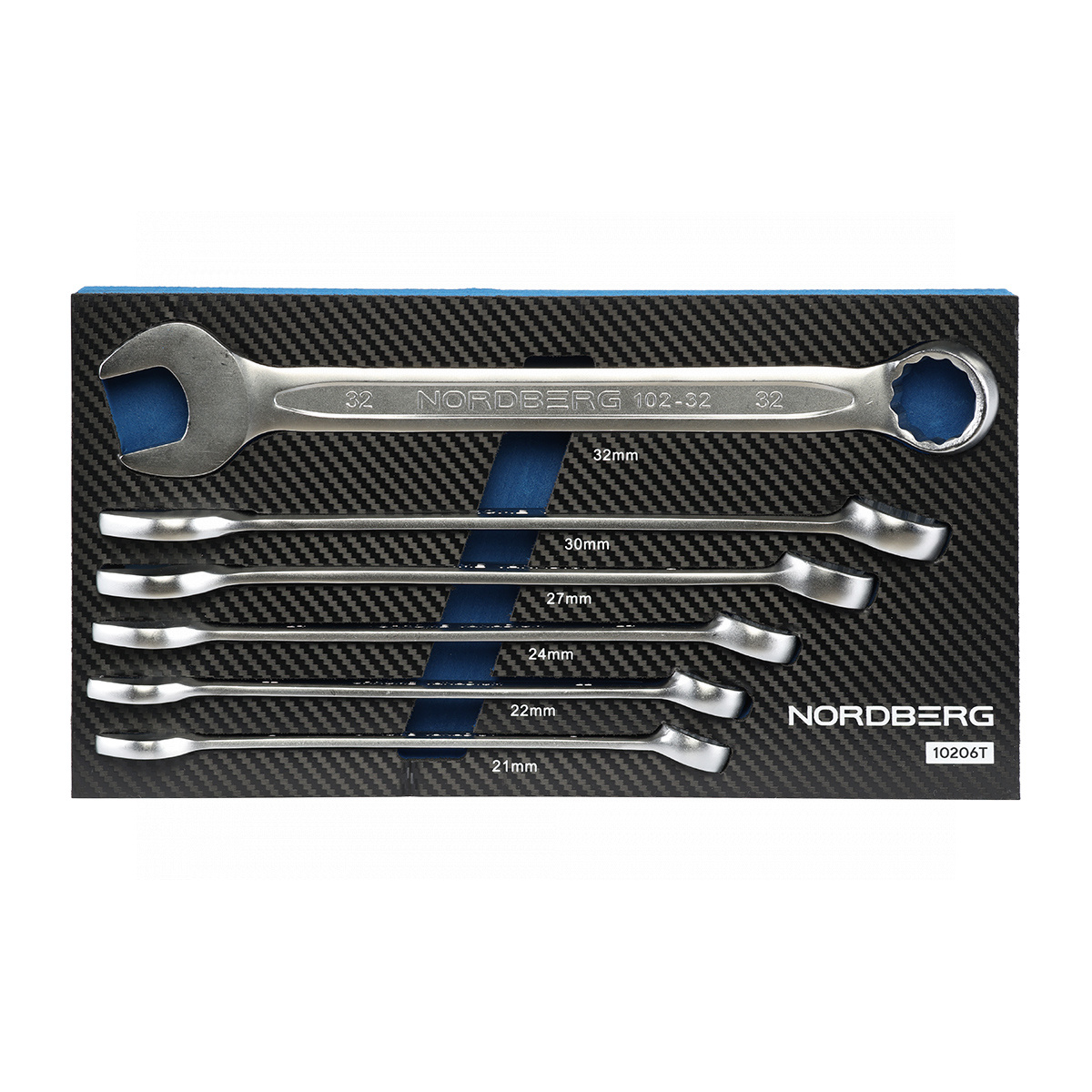 Набор ключей комбинированных в ложементе, 6 предметов для тележки NORDBERG 10206T
