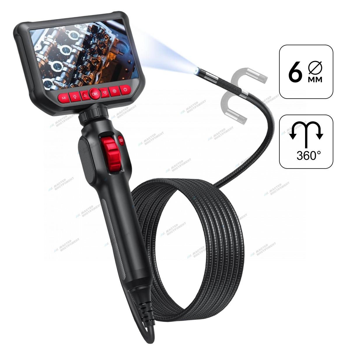 Видеоэндоскоп управляемый, экран 4.3", 2Мп, 1920х1080, 1.5м, зонд 6мм, 360° iCartool IC-VC156