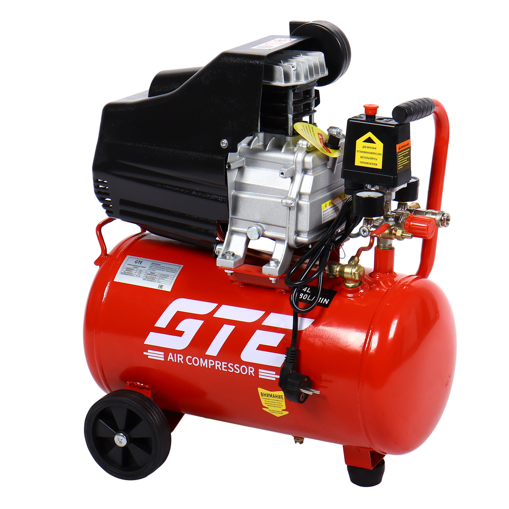 GTE-MK024180B - Компрессор пневматический 220В 1.5кВт 8атм. 180л/мин. ресивер-24л поршневой с прямым приводом GTE - Компрессор поршневой с прямым приводом GTE-MK024180B &mdash; надежное и мощное оборудование для использования в различных сферах, включая с