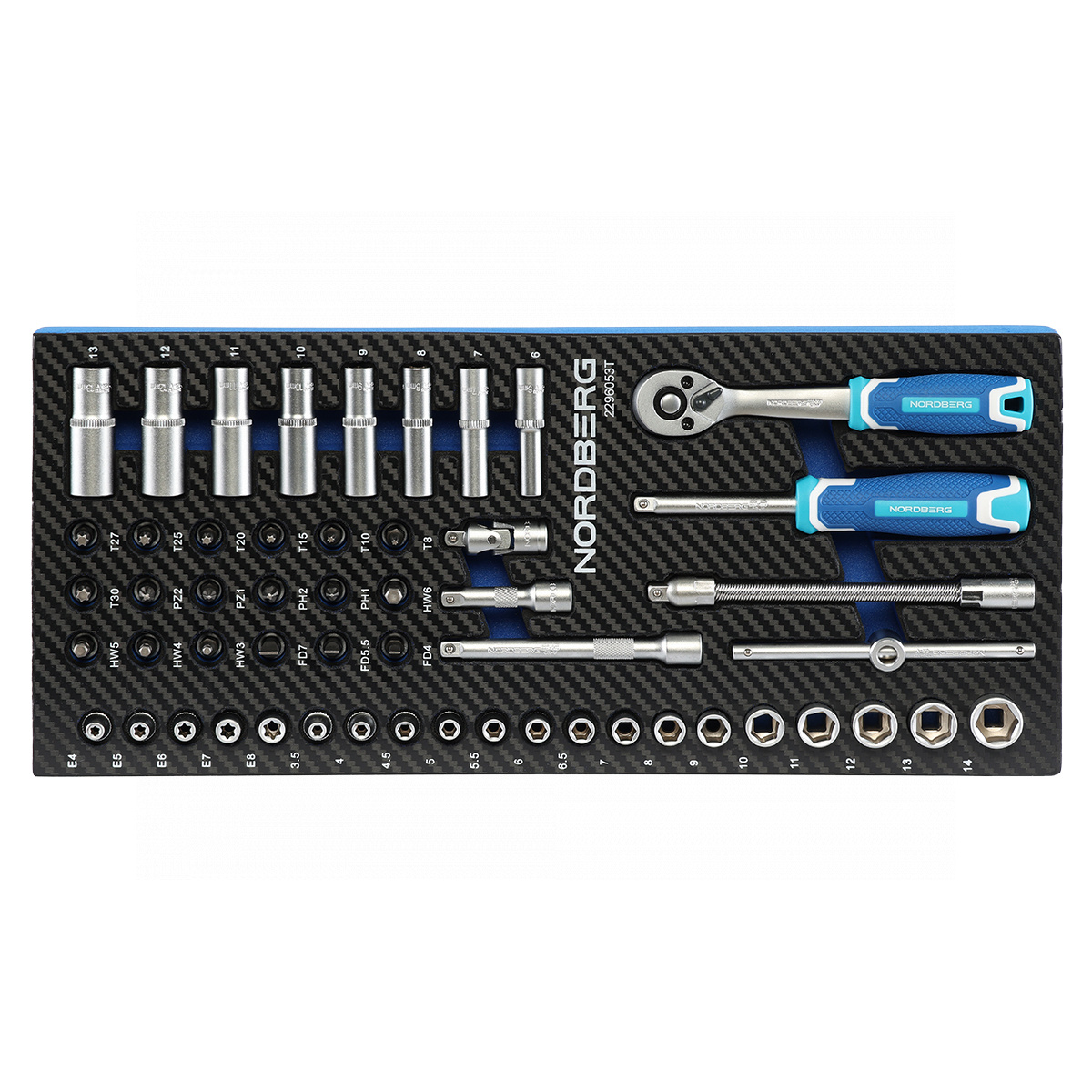Набор головок с трещоткой в ложементе, 1/4", 53 предмета NORDBERG 2296053T