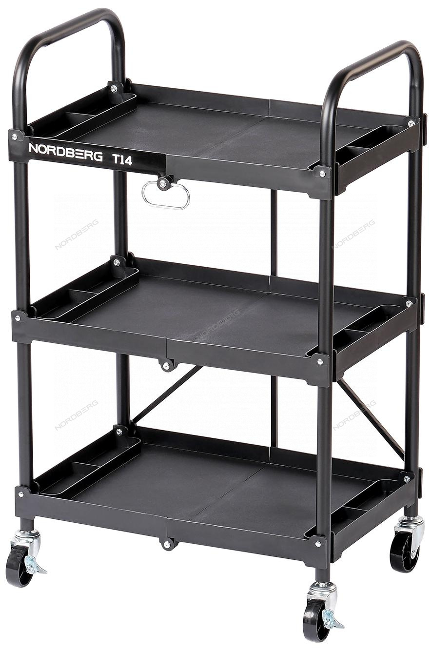 Тележка инструментальная, 3 пластиковые полки, складная NORDBERG T14