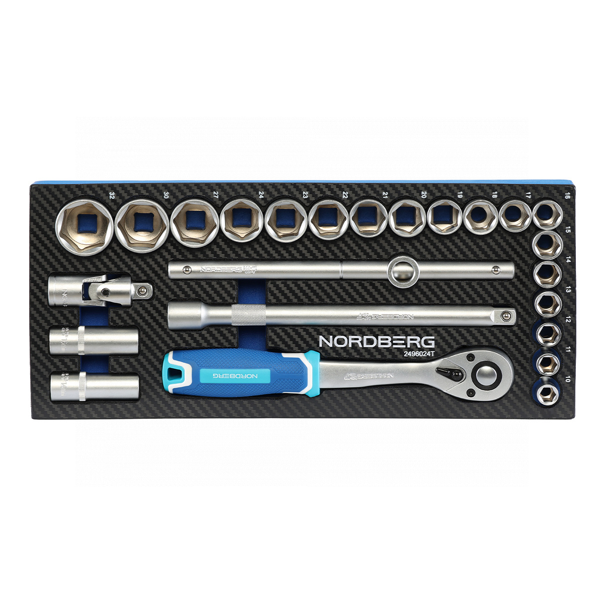 Набор головок с трещоткой в ложементе, 1/2", 24 предмета NORDBERG 2496024T