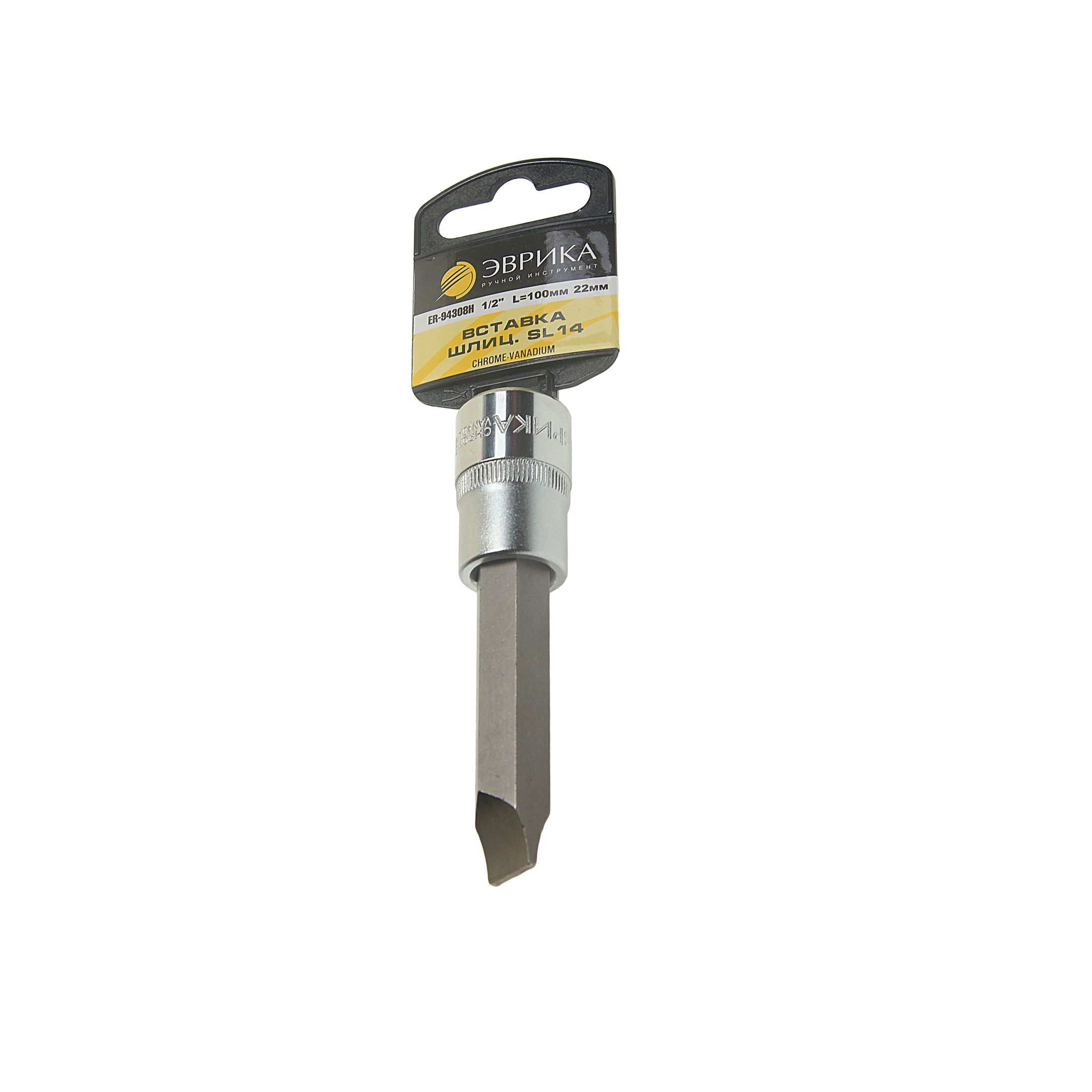 Насадка-вставка с битой шлиц SL14 ER-94308H 1/2 14мм L=100мм (с держателем) ЭВРИКА /1/20
