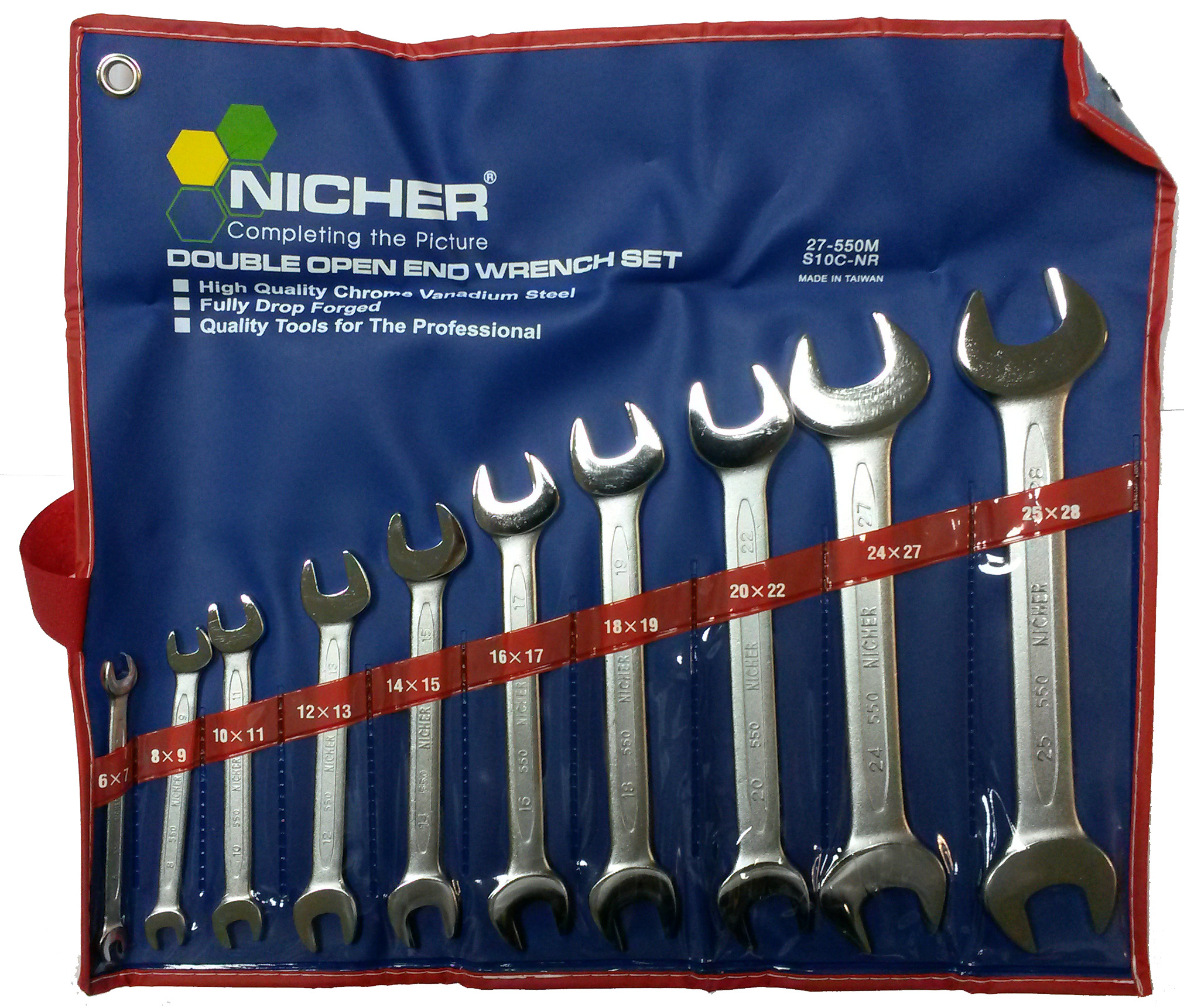 Ключи рожковые 27-550M-S10C-NR (набор 10шт) NICHER® 
