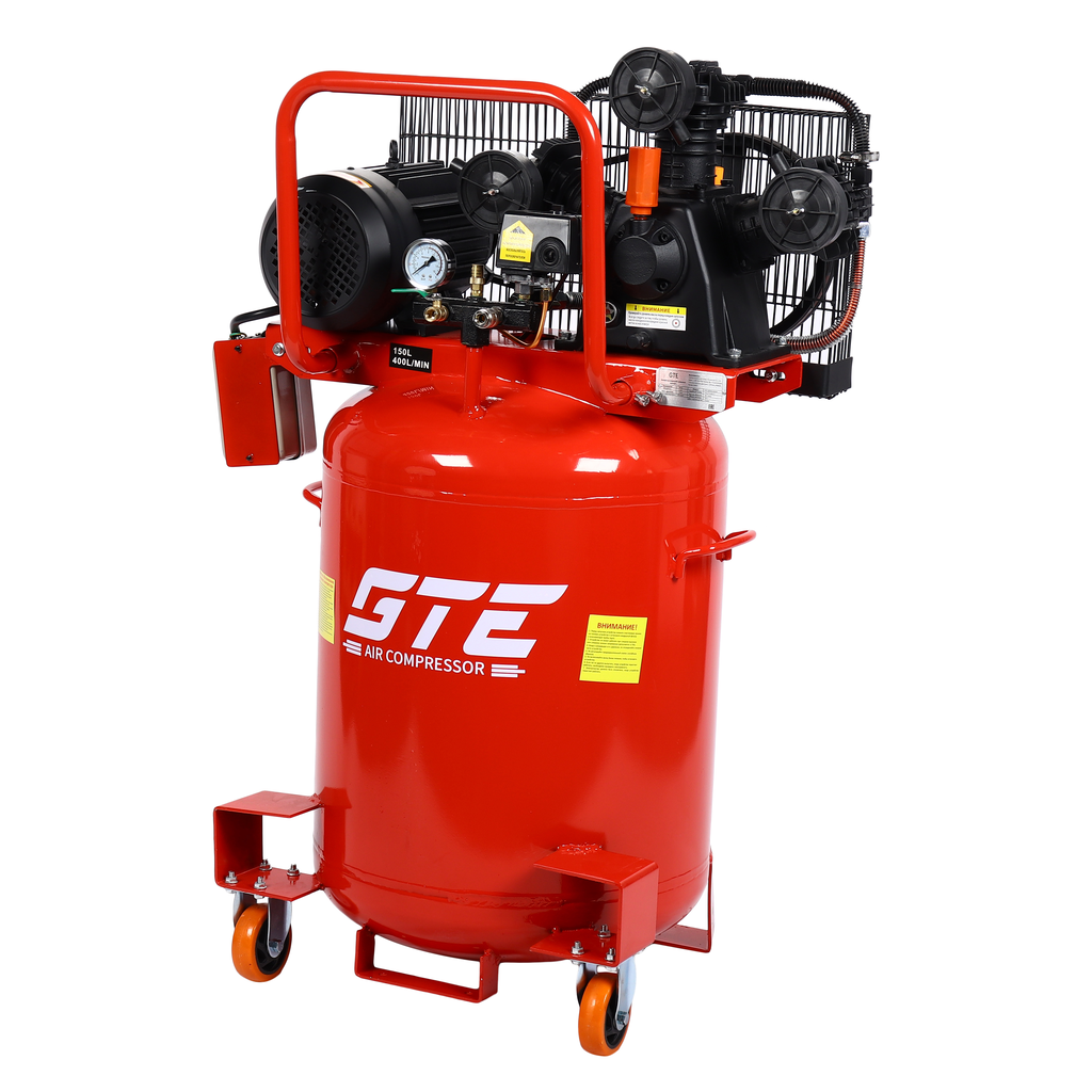 GTE-MR4B150400A - Компрессор пневматический 380В 3.0кВт 8атм. 400л/мин. ресивер-150л поршн. ремен. вертикальный GTE - Вертикальный поршневой компрессор GTE-MR4B150400A с ременным приводом &mdash; это идеальное решение для СТО, домашней мастерской или небо