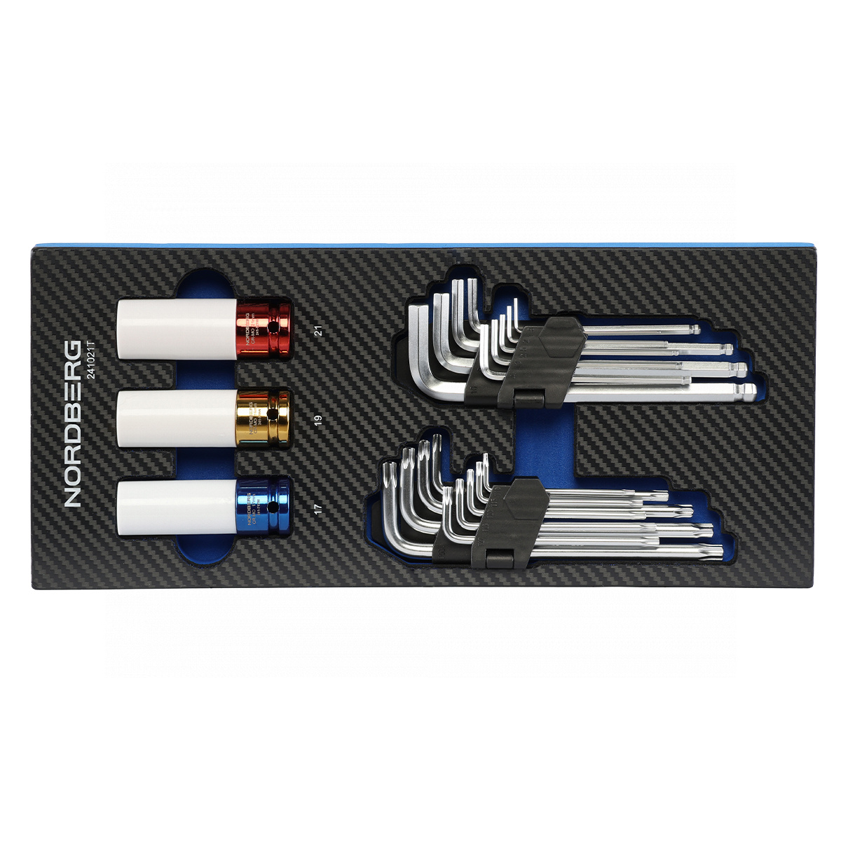 Набор шестигранных ключей и ударных головок в ложементе, 21 предмет NORDBERG 241021T