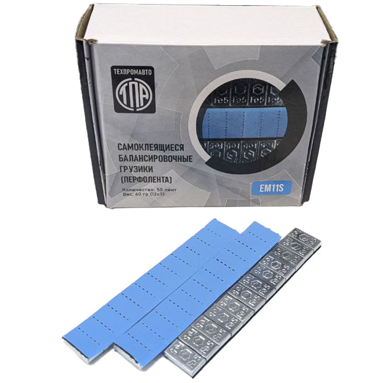 ТЕМП EM11S Самоклеющиеся балансировочные грузики, тонкие, 12 х 5 г, перфорированный скотч, цвет цинк