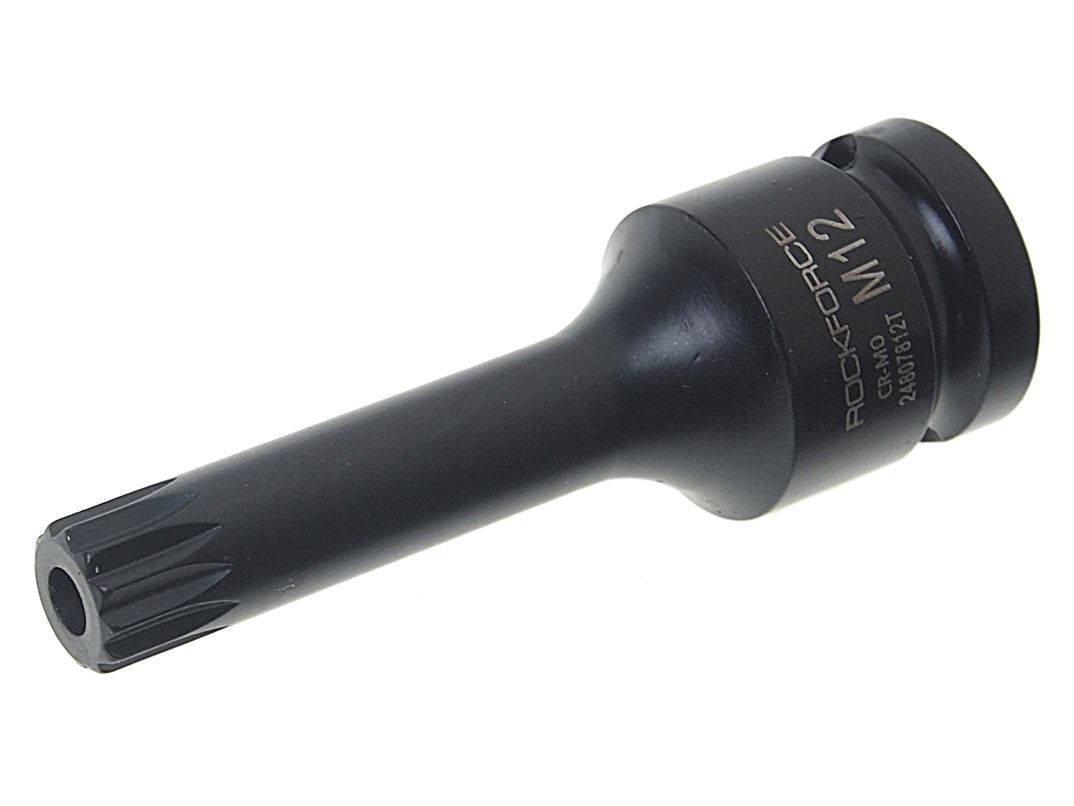 Головка-бита SPLINE глубокая ударная 1/2", M12 с отверстием ROCKFORCE RF-24807812T /1