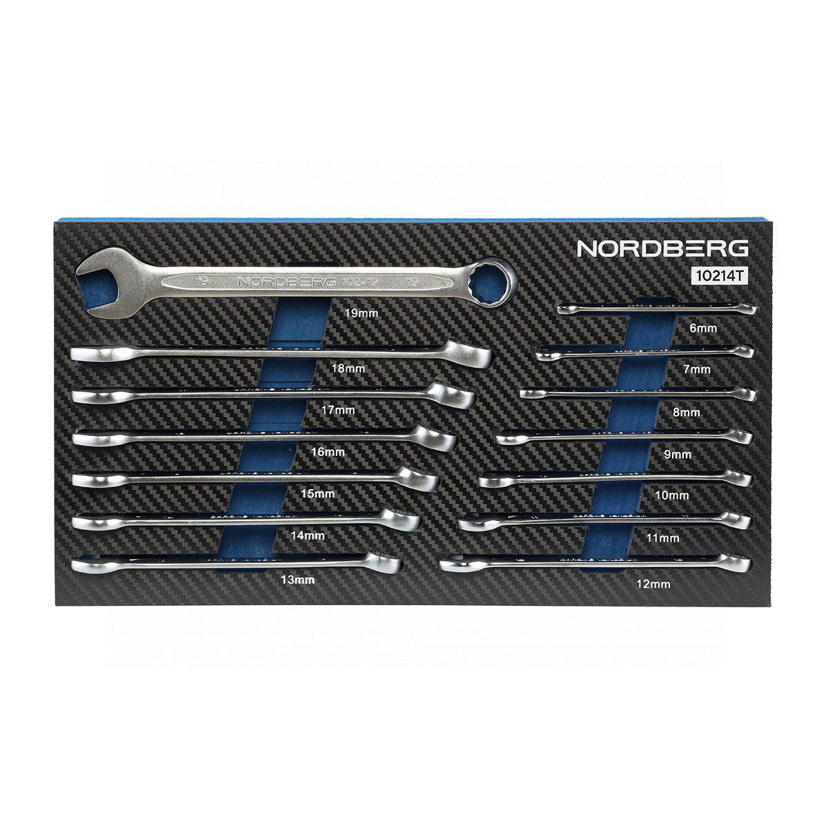 Набор ключей комбинированных в ложементе, 14 предметов для тележки NORDBERG 10214T
