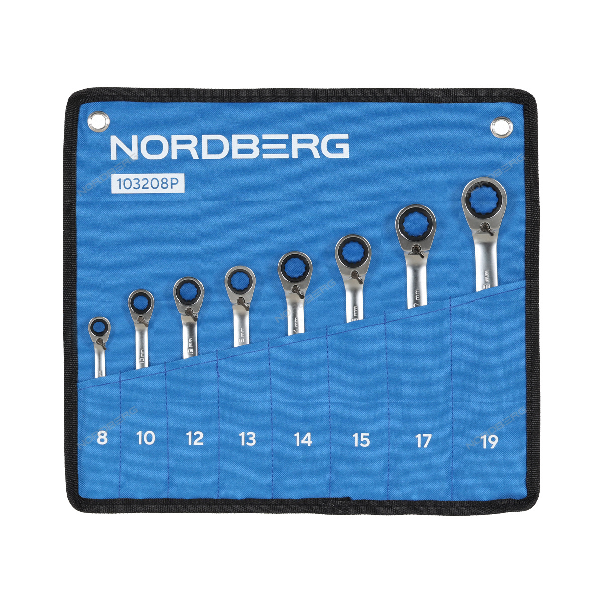 Набор ключей трещоточных с флажковым переключателем 8 шт, планшет тетрон NORDBERG 103208P