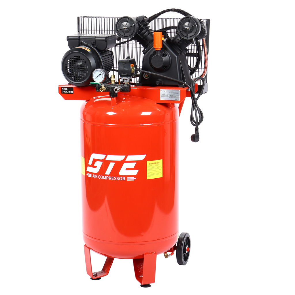 GTE-MR4B120300B - Компрессор пневматический 220В 2.2кВт 8атм. 300л/мин. ресивер-120л поршн. ремен. вертикальный GTE - Вертикальный поршневой компрессор GTE-MR4B120300B с ременным приводом &mdash; идеальное решение для СТО, домашней мастерской или небольшо