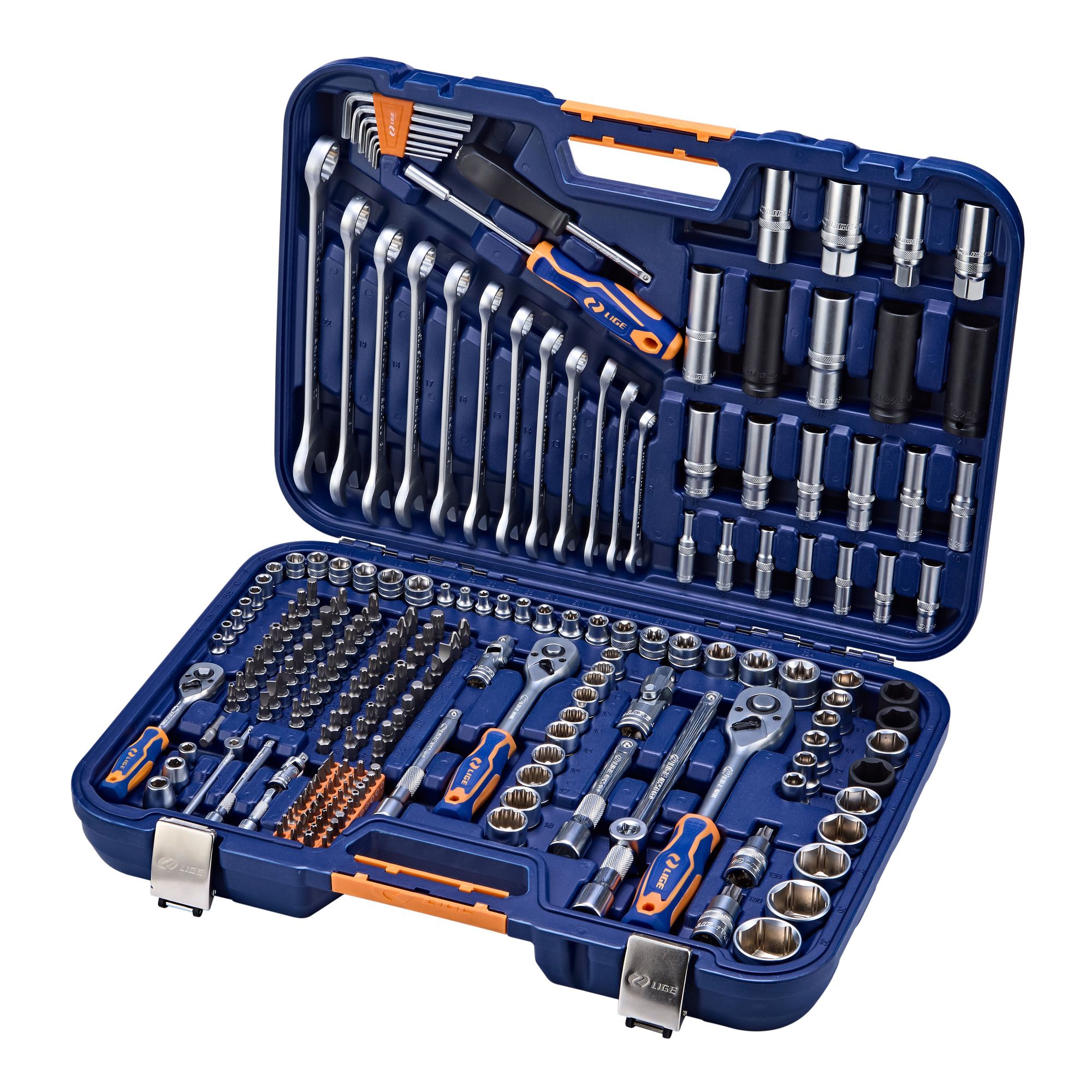 Набор инструмента 1/2"&1/4"&3/8" 6-гранный 218пр., в кейсе LG-S1218 LIGE /1