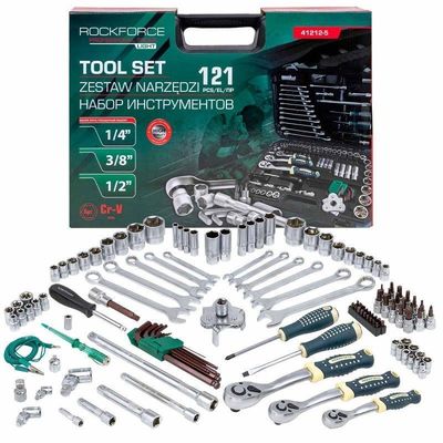 Набор инструмента RF-LIGHT-41212-5: 1/2"&1/4"&3/8"DR с 6-гранными головками 121пр. ROCKFORCE /1/2