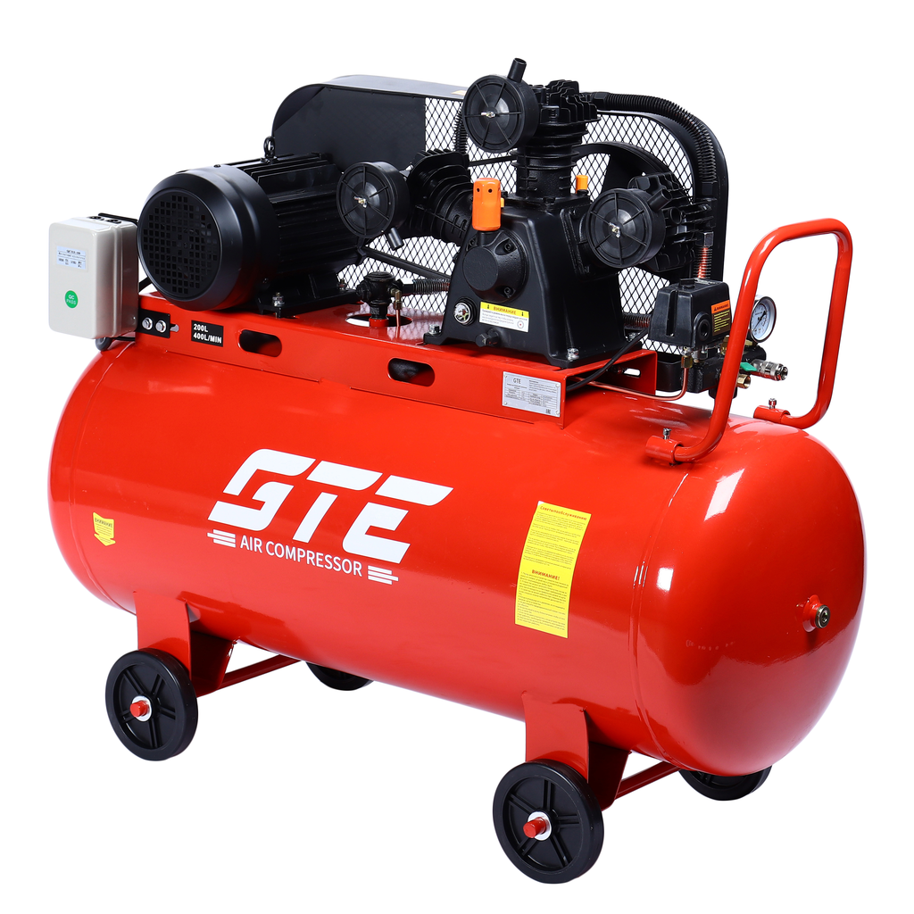 GTE-MR4200400A - Компрессор пневматический 380В 3.0кВт 8атм. 400л/мин. ресивер-200л поршневой ременной GTE - Поршневой компрессор GTE-MR4200400A с ременным приводом &mdash; надежное оборудование, предназначенное для профессионального использования в автос