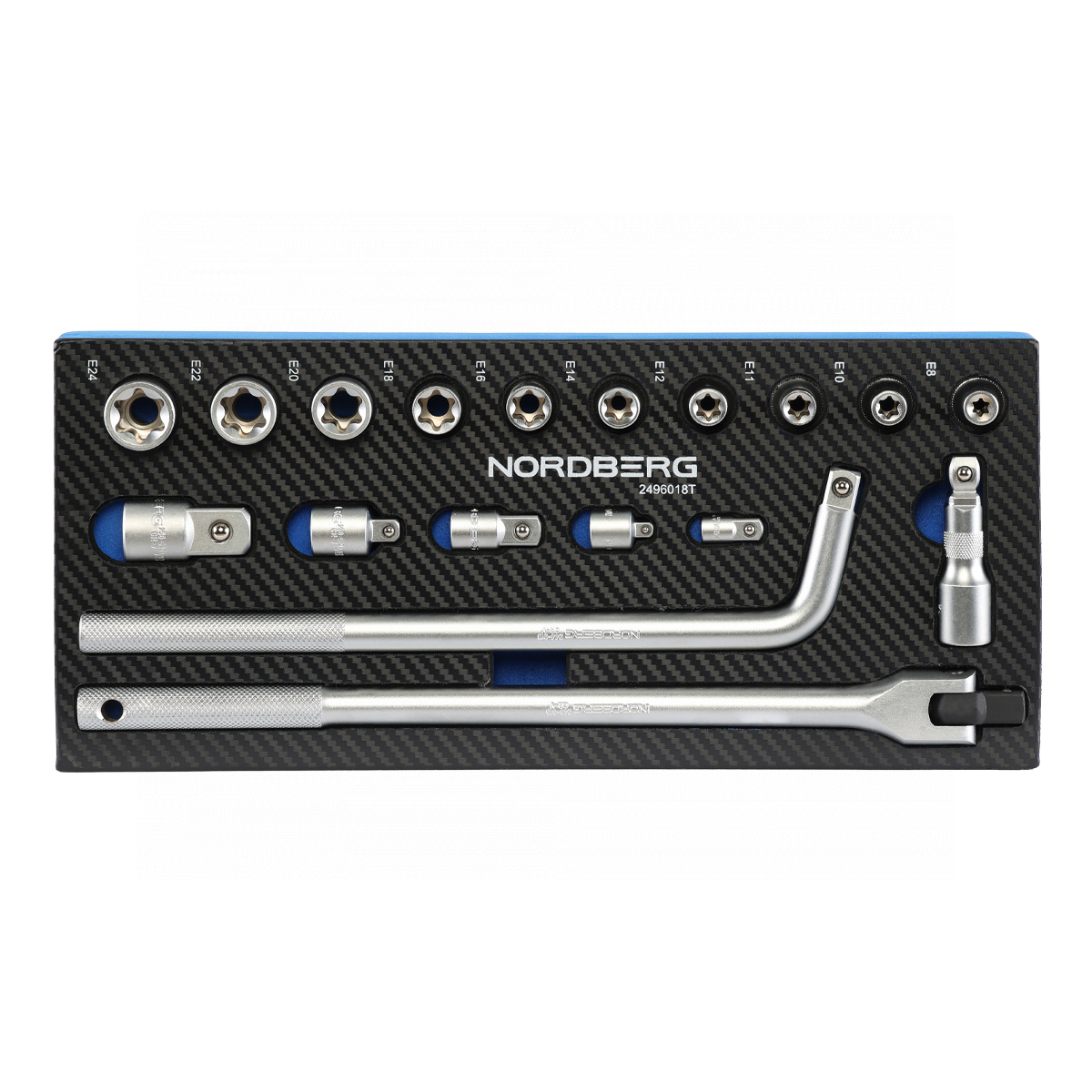 Набор головок с воротками в ложементе, 1/2", 18 предметов NORDBERG 2496018T