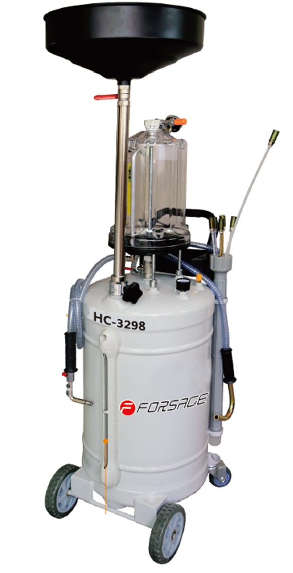 Установка пневматическая для удаления отработанного масла перекатная с индикатором заполнения(бак-90л,предкамера-10л, воронка-15л,6 щупов,max t-60гр) Forsage F-HC-3298