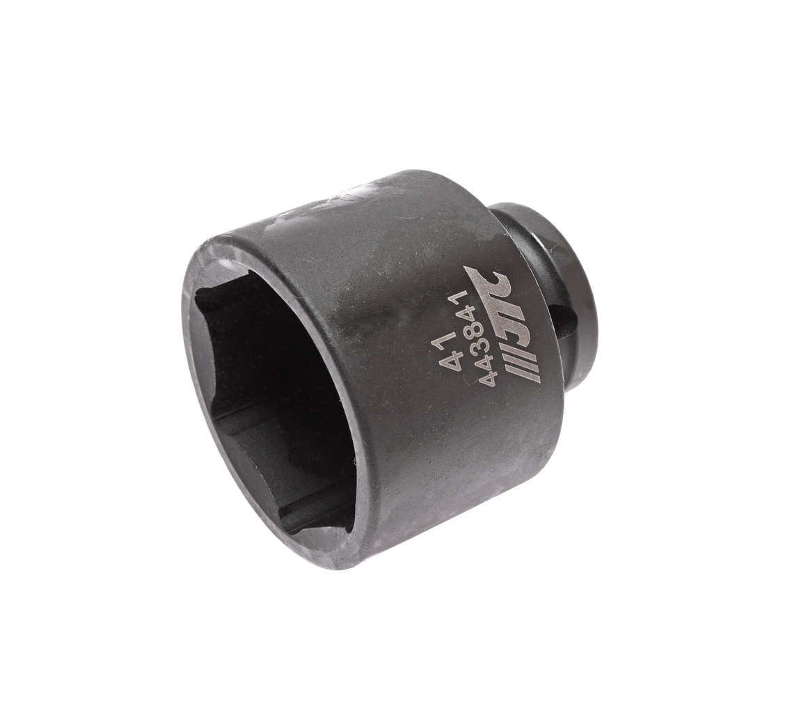 JTC-443841 - Головка торцевая 1/2" 41мм ударная L=54мм JTC - 
  6 граней, метрический размер. 
  Изготовлена из высококачественной хром-молибденовой стали. 
  Размер: 1/2"х41 мм.
  Общая длина: 54 мм. 
  Количество в оптовой упаковке: 25 шт.
  