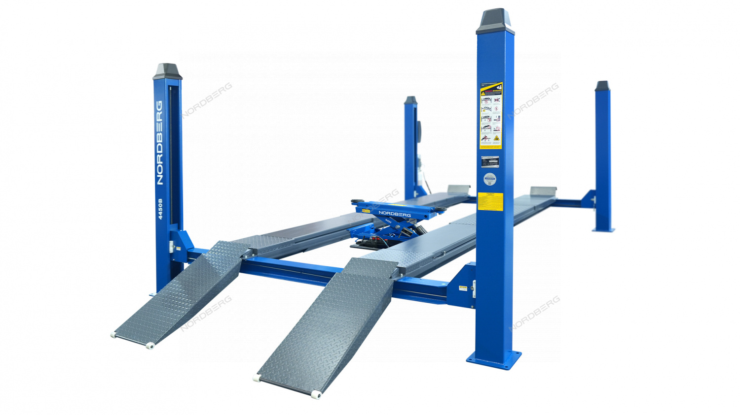 Подъемник четырехстоечный 5 т, с ручной траверсой 2 т N423, для сход-развала, мех. снятие, синий NORDBERG 4450_MB(M2)
