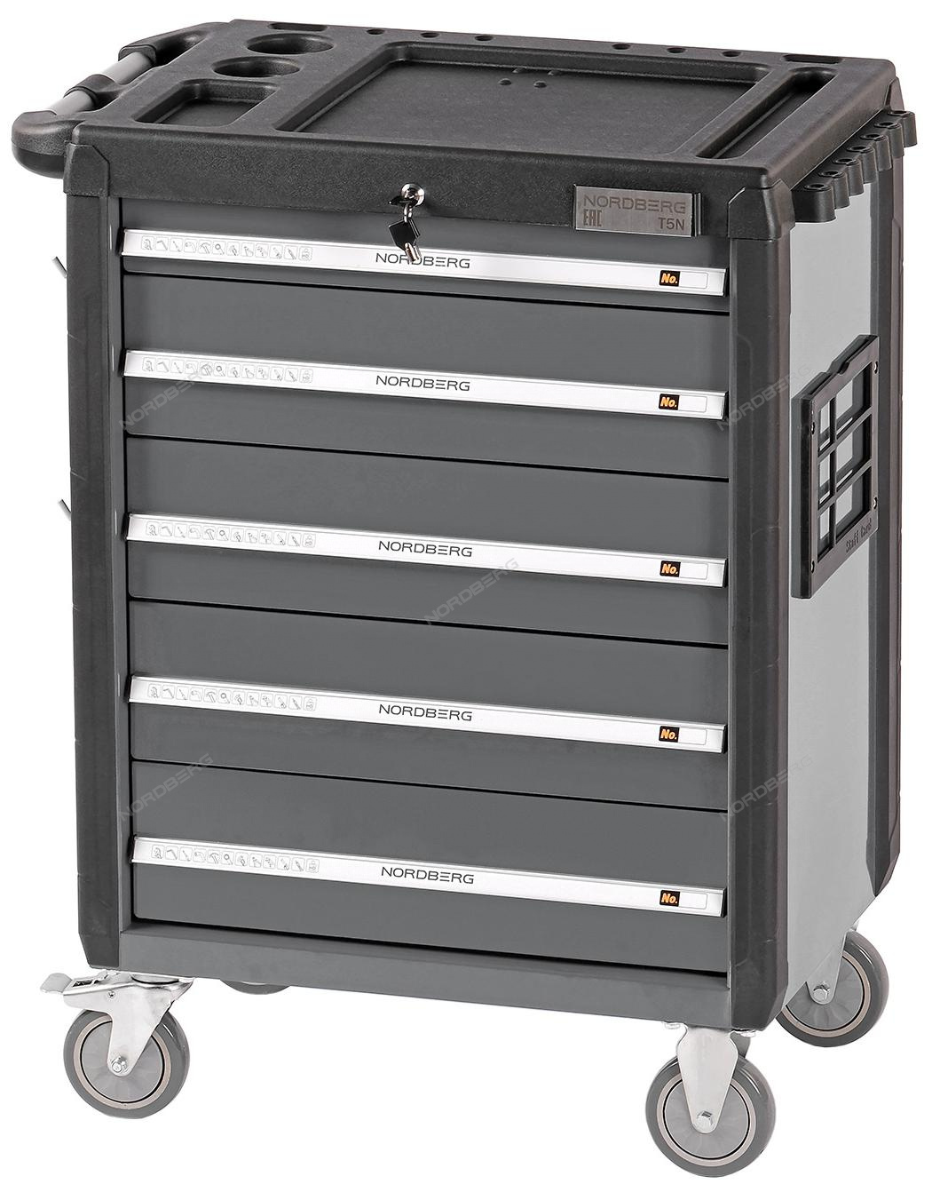 Тележка инструментальная, 5 выдвижных ящиков, серая NORDBERG T5N(G)