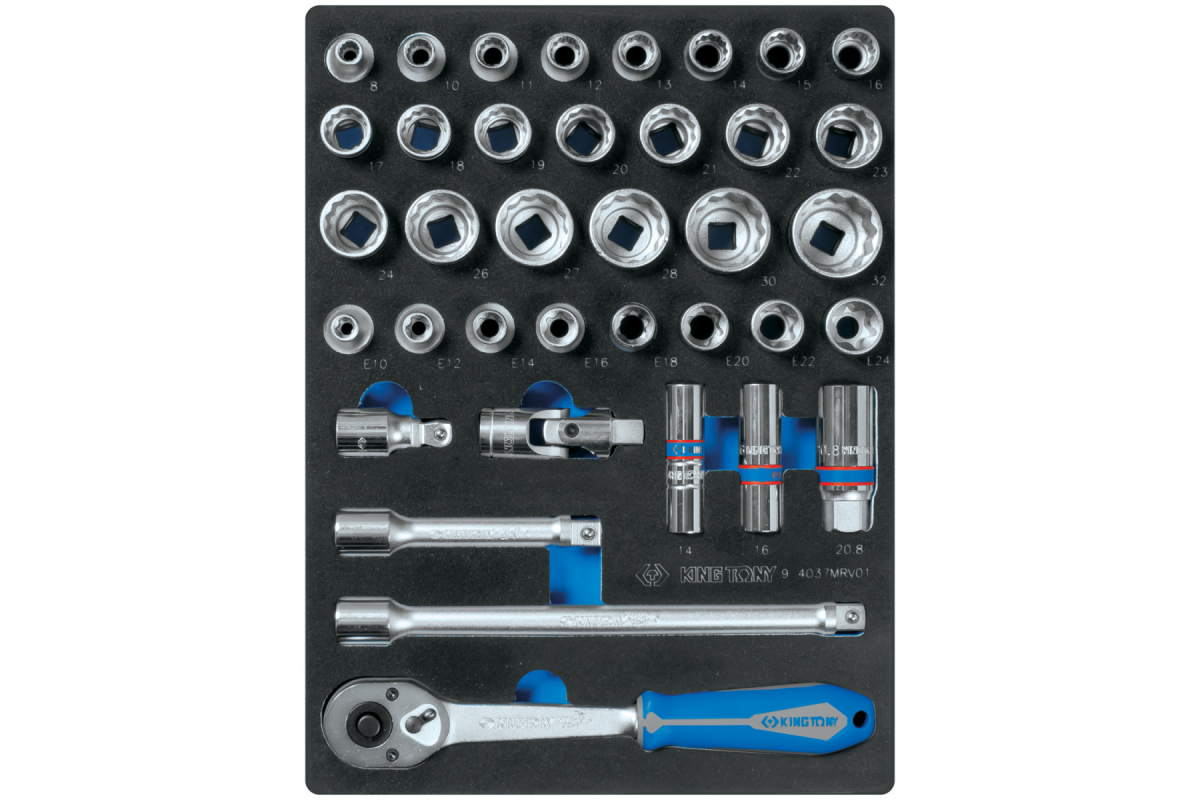 Набор торцевых головок 1/2"" с принадлежностями, двенадцатигранные, ложемент, 37 предметов