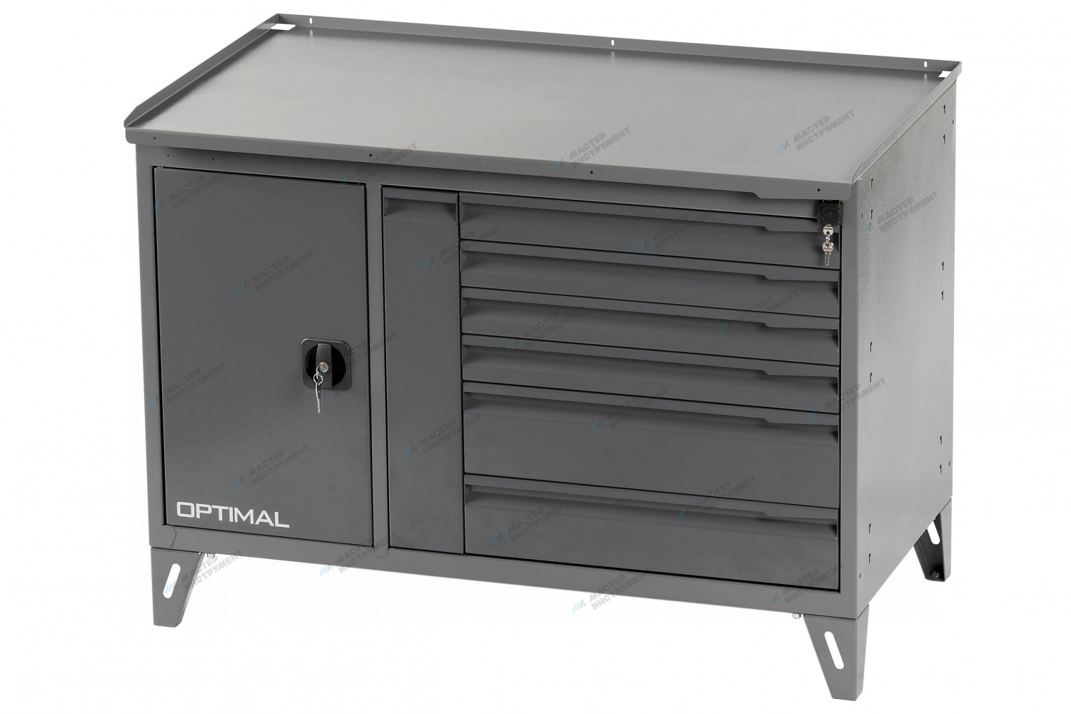 Верстак слесарный двухтумбовый, 7 серых ящиков OPTIMAL NW217 7012/7015