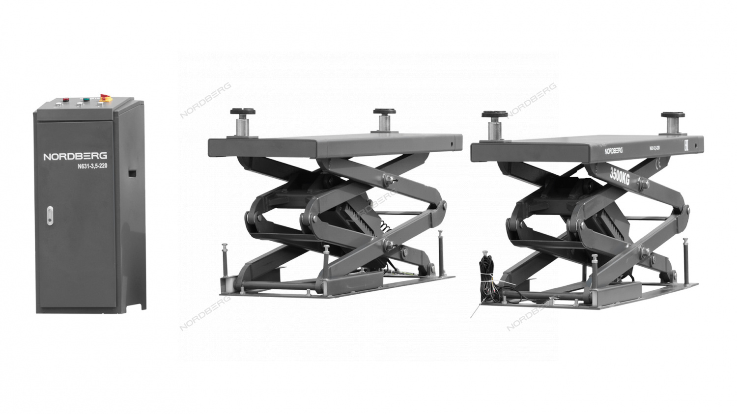 Подъемник ножничный 3,5т, с встроенными адаптерами для SUV авто, 220В (серый) NORDBERG N631-3,5G