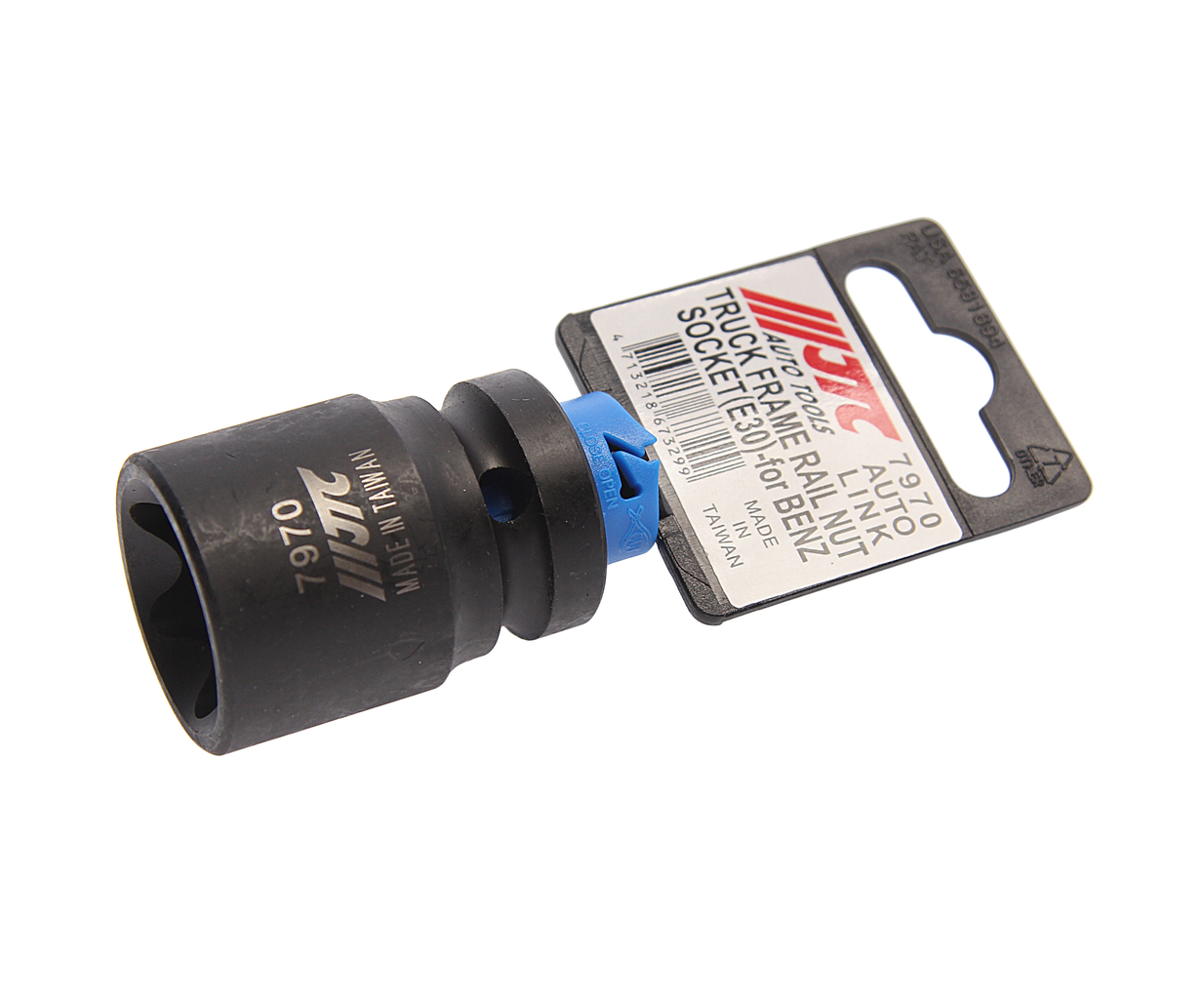 JTC-7970 - Головка торцевая 1/2" E30 ударная (MERCEDES Actros,Antos,Arocs) JTC - 
Специально разработан для работы с легкими гайками со специальным профилем на раме, сцепным устройством пятого колеса, передней опорой и гасителем вибрации.
Размер: 1/2" D