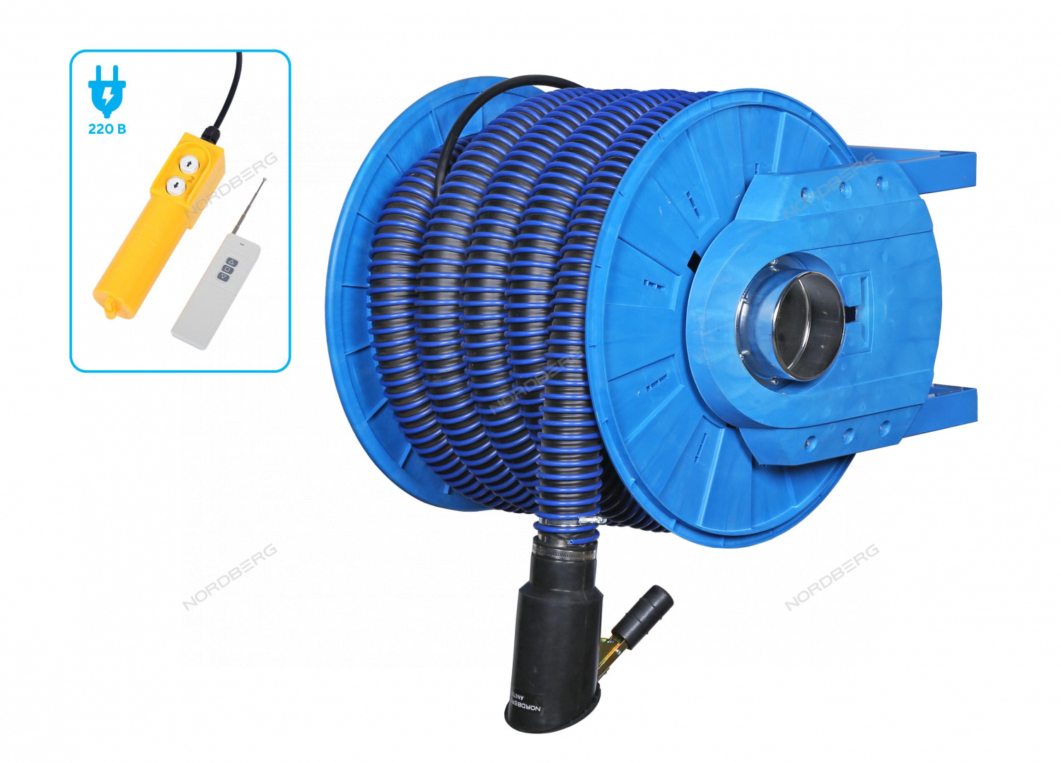Катушка для сбора выхлопных газов с автоматическим приводом со шлангом L=8 м, D=75 мм и насадкой  NORDBERG HRF8075E-KIT