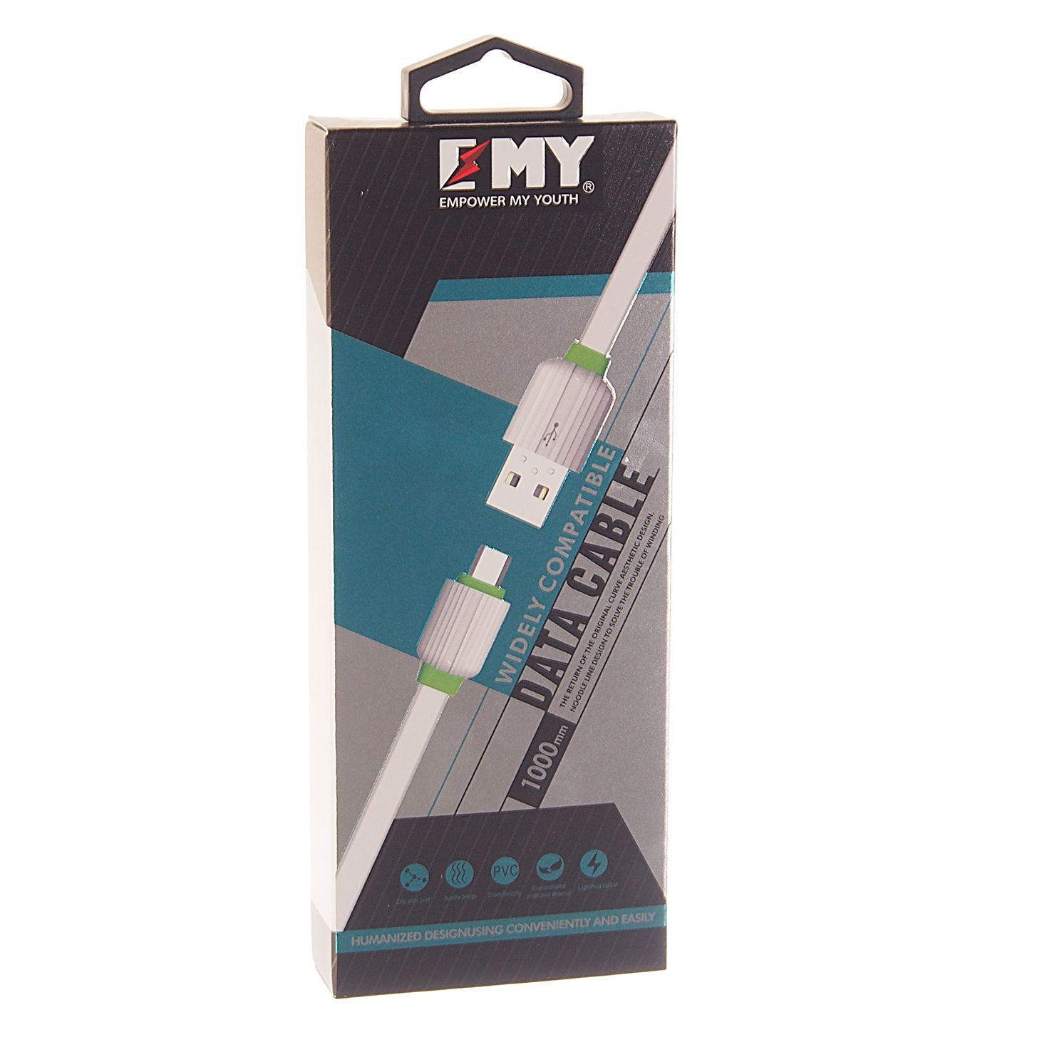 Кабель USB 2.0 - Lightning 1м, силиконовый, плоский, белый EMY, MY-4431W /1 OLD