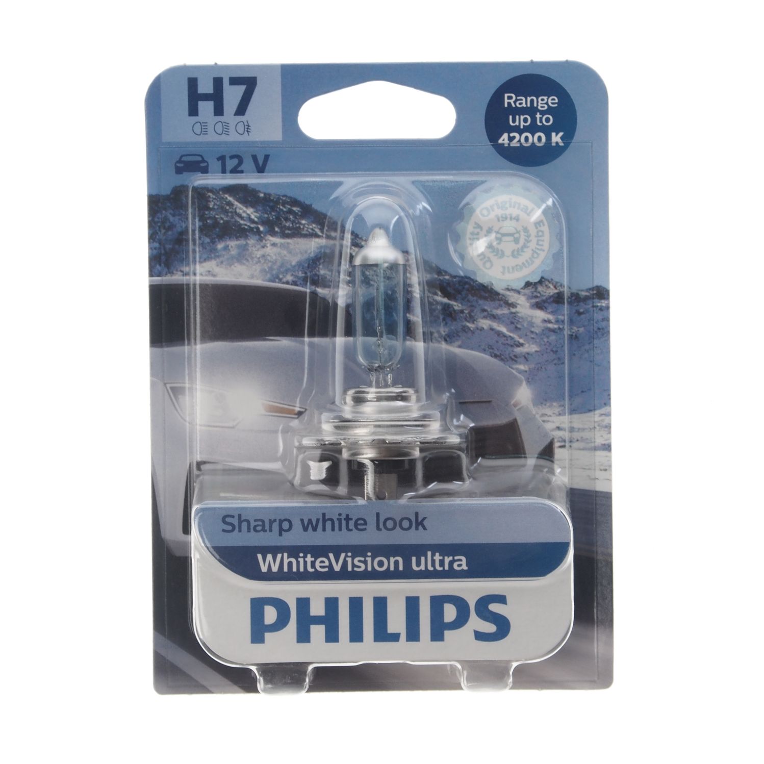Автолампа H7 (55) PX26d WhiteVision ultra 4200K (блистер) 12V PHILIPS /1/10