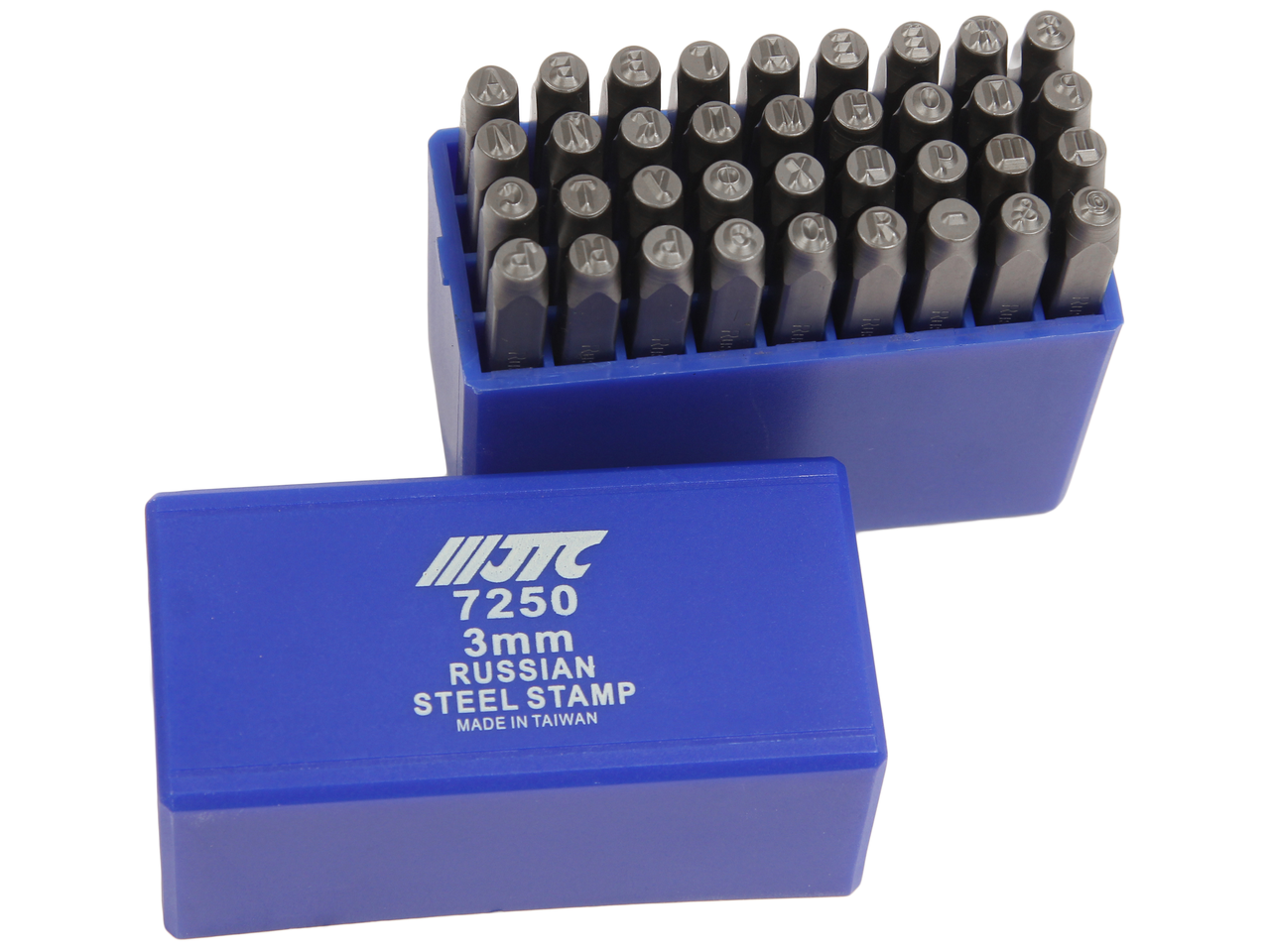 JTC-7250 - Клейма буквенные кириллица 3мм (HRC 60+-2град. DIN 1451) JTC - Клейма буквенные кириллица
Технические характеристики:

Тип: кириллица
Размер: 3мм
Твердость: 60&plusmn;2HRC
Посадочный квадрат: 1/4&Prime;
Длина: 60,8мм
Материал: хромованадиевая с