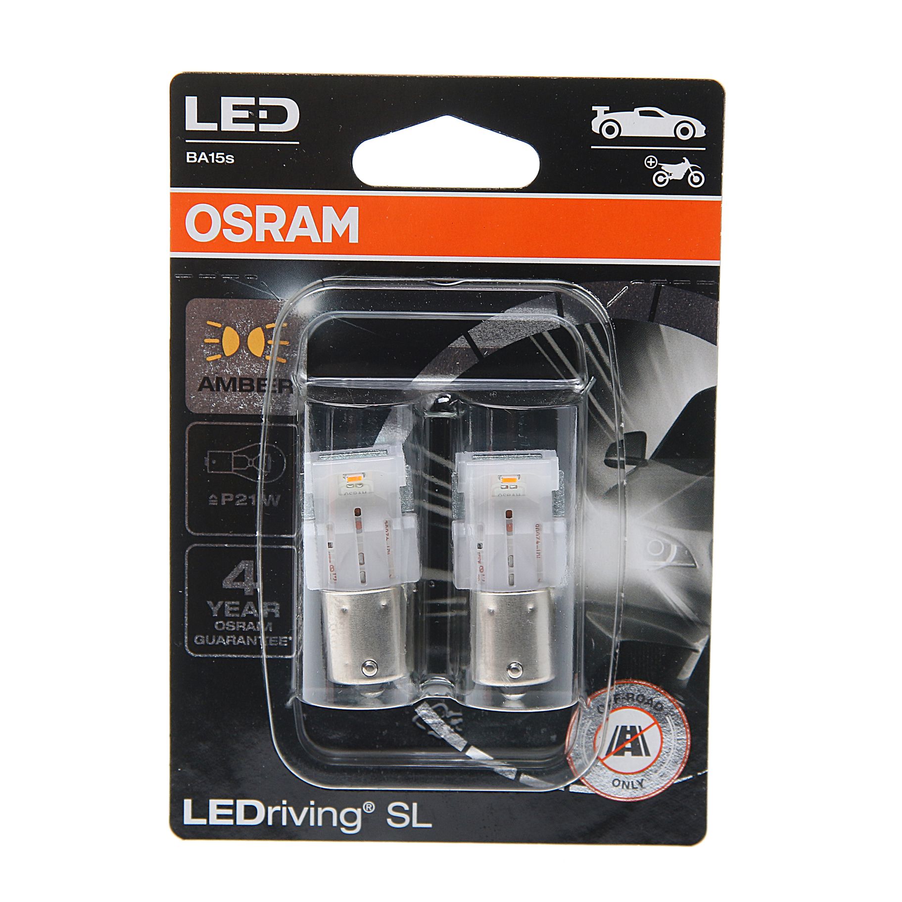 Автолампа P21W (BA15s) LED (блистер, 2шт) YELLOW 12V OSRAM /10