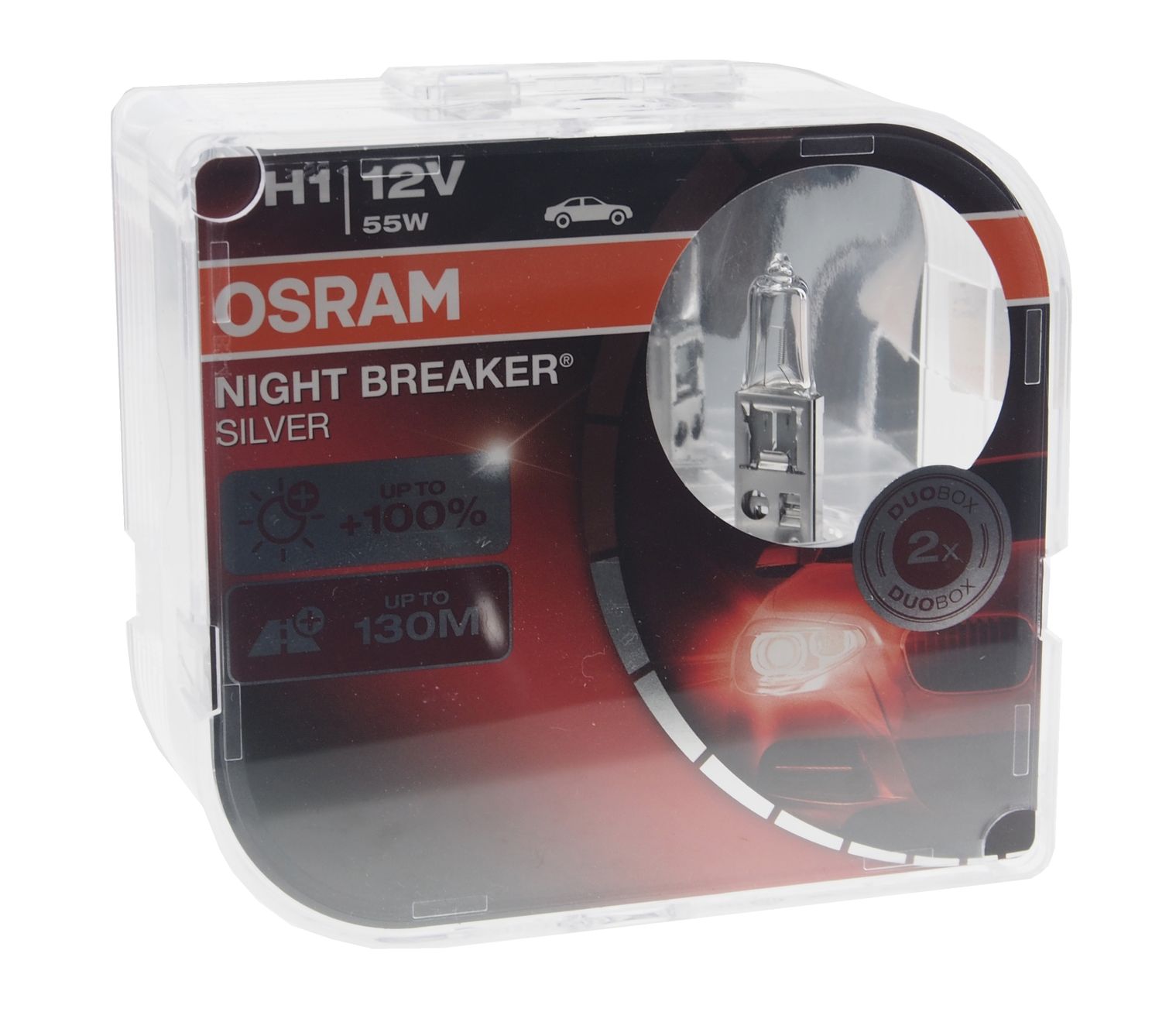 Автолампа H1 (55) P14.5s+100% NIGHT BREAKER SILVER (евробокс, 2шт) 12V OSRAM /1/10
