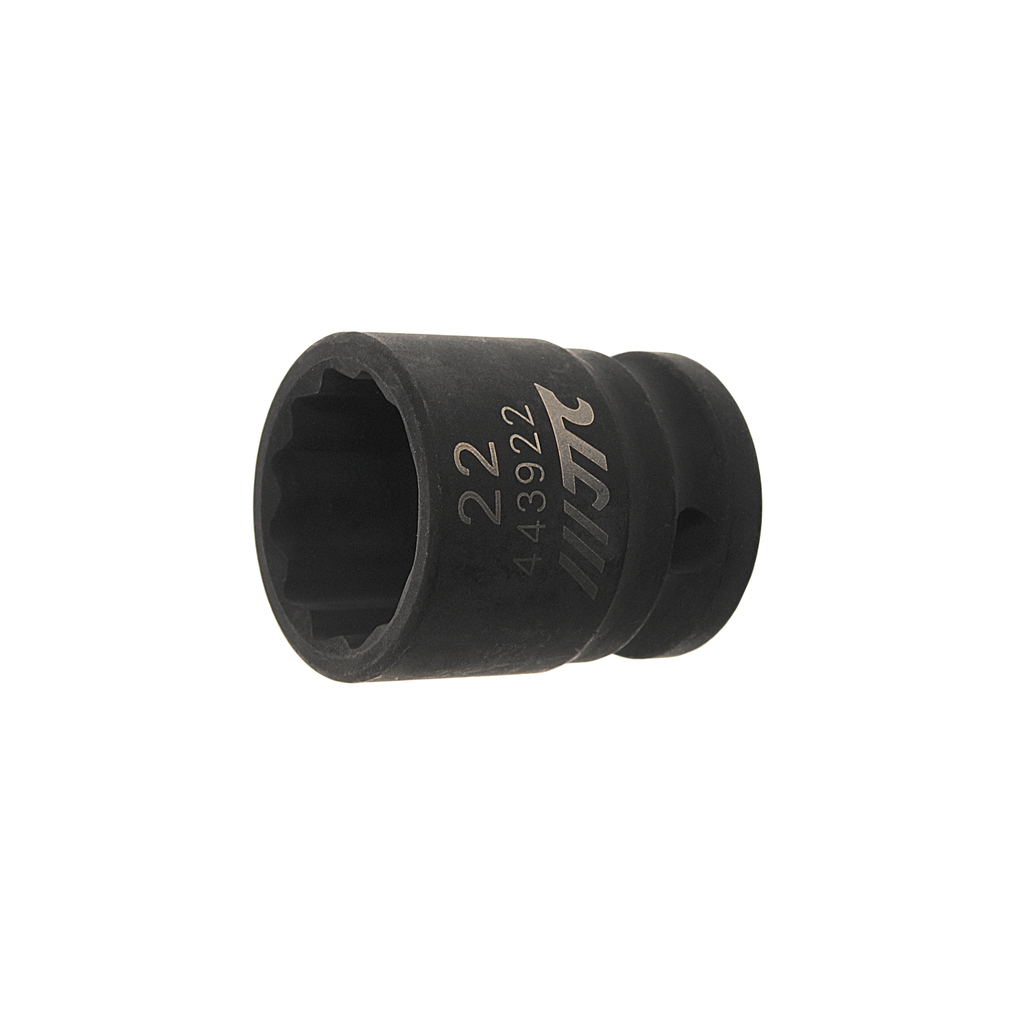 JTC-443922 - Головка торцевая 1/2" 22мм 12-ти гранная ударная L=38мм JTC - 
12 граней, метрический размер.
Общая длина: 38 мм.
Размер: 1/2" Dr.х22 мм.
Изготовлена из высококачественной хром-молибденовой стали.
