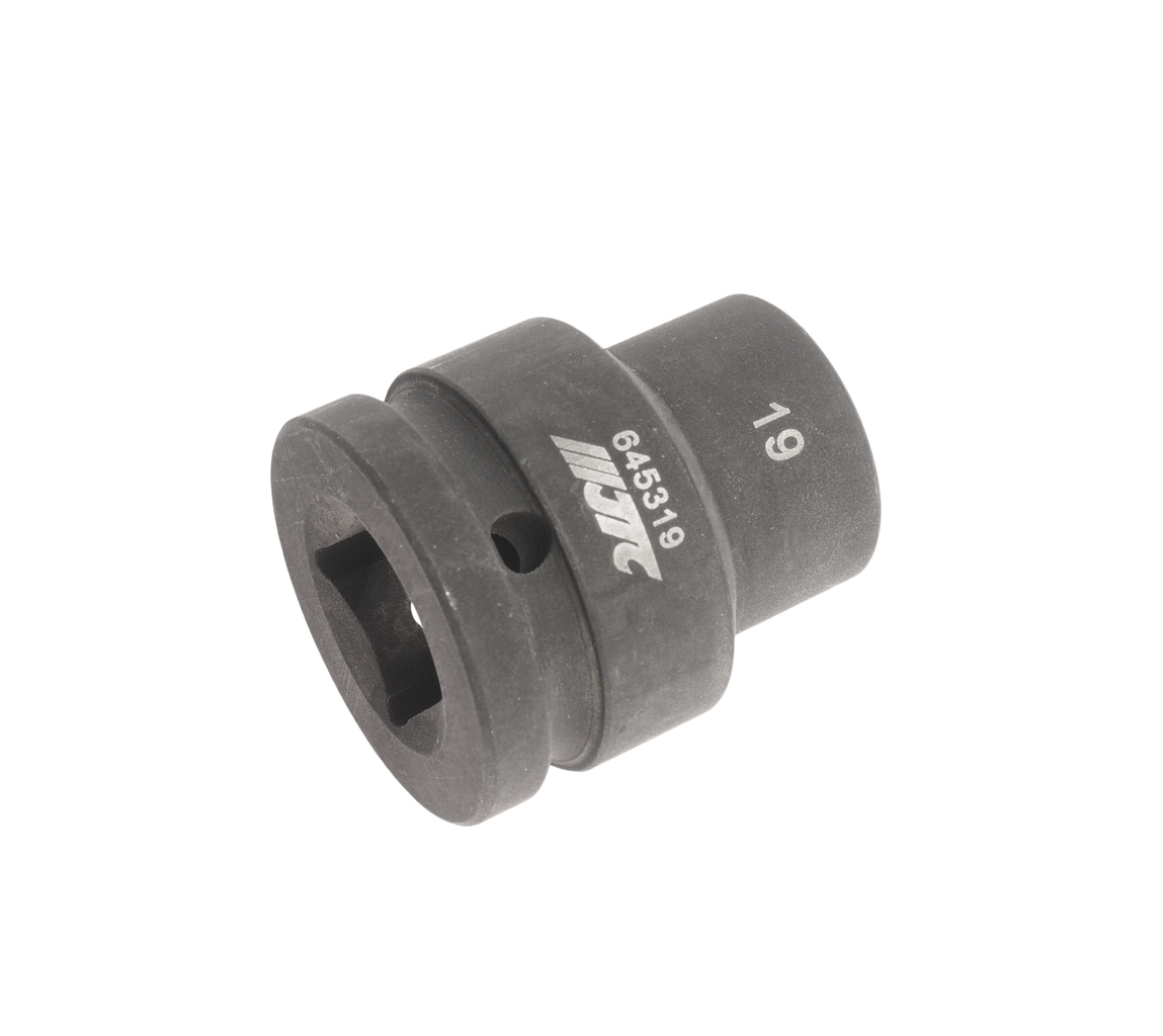 JTC-645319 - Головка торцевая 3/4" 19мм 12-ти гранная ударная L=51мм JTC -  
  Изготовлена из высококачественной хром-молибденовой стали. 
  12 граней, метрический размер.
  Размер: 3/4"х19 мм.
  Длина: 51 мм. 
  Габаритные размеры: 51/44/44 мм.