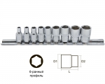 Набор головок 9 предметов AIST 201109 (1/4", 6-гр.: 4-13мм), на метал. рельсе