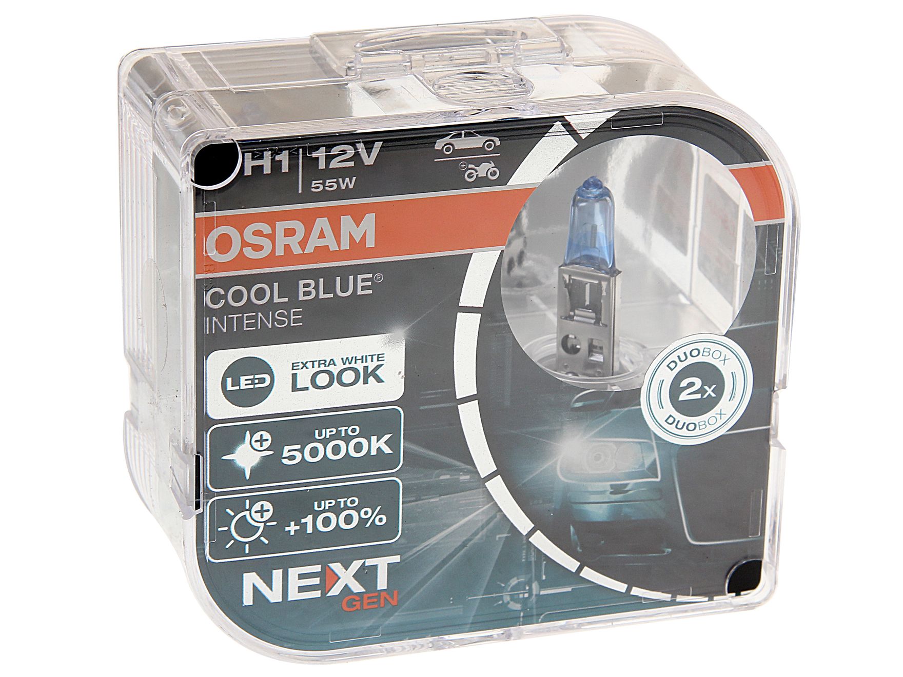 Автолампа H1 (55) P14.5s+100% COOL BLUE INTENSE (NextGen) (евробокс, 2шт) до 5000K 12V OSRAM /1/10/1