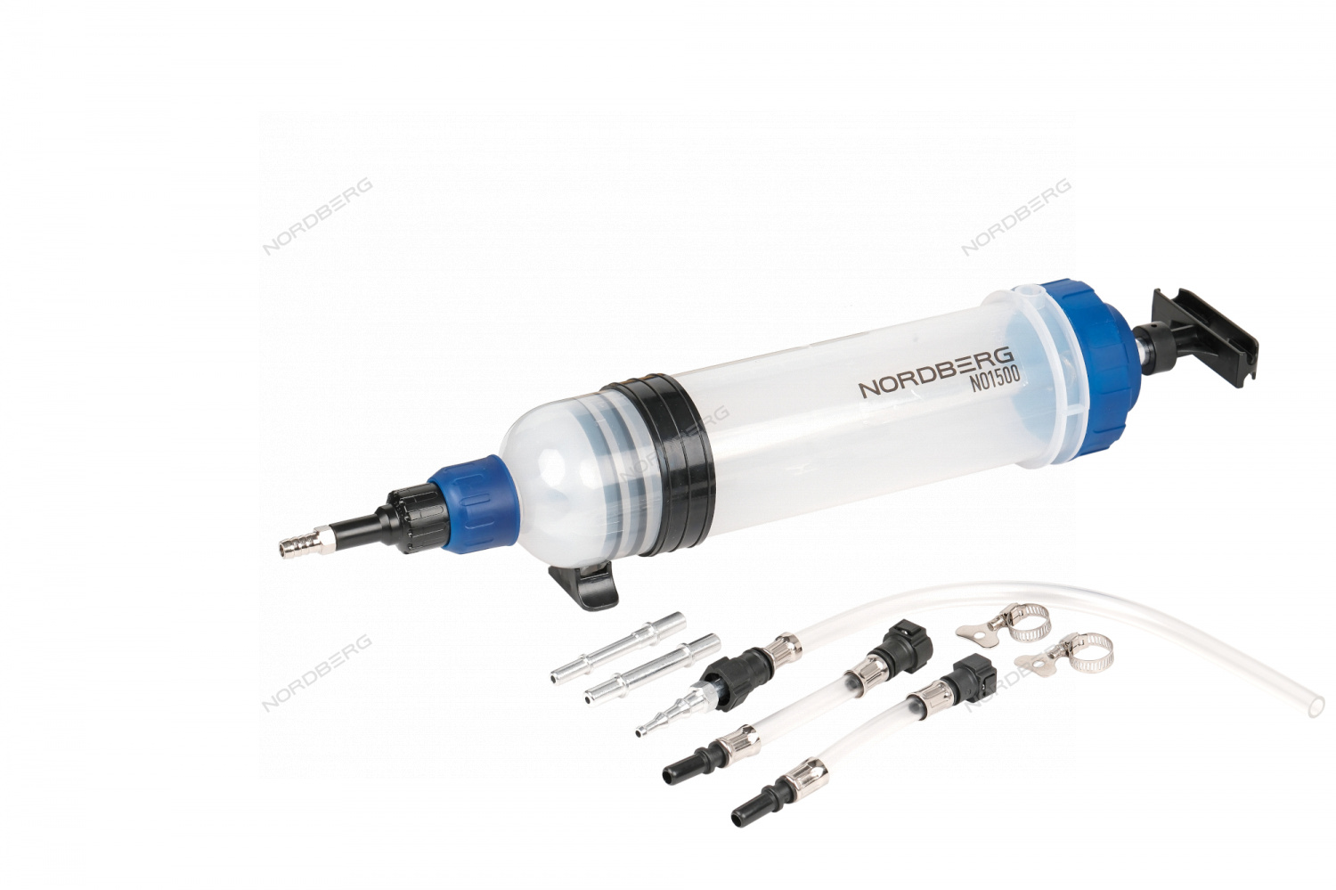 Шприц для заливки масла пластиковый с комплектом насадок, 1500 мл NORDBERG NO1500