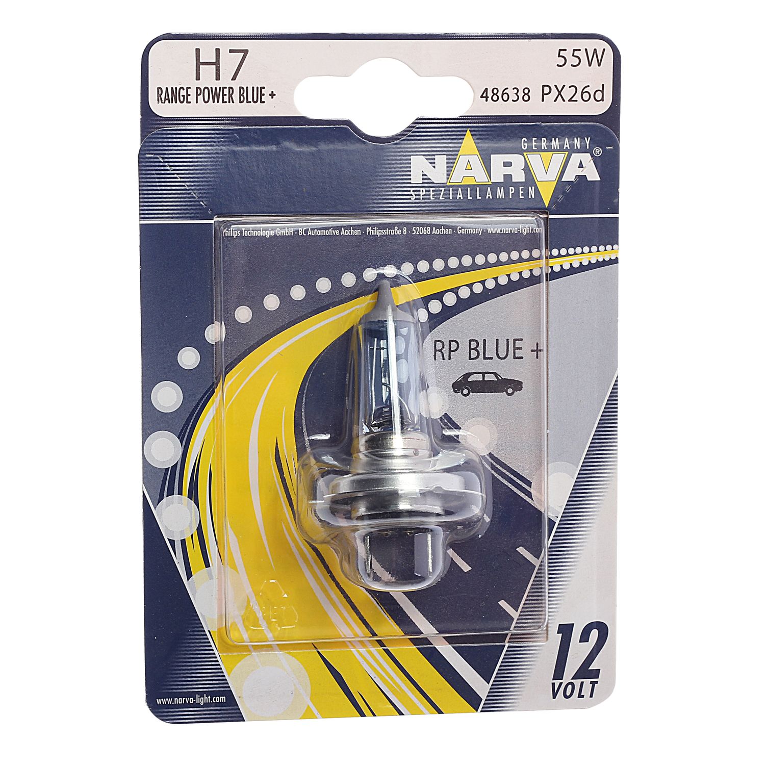 Автолампа H7 (55) PX26d+50% RANGE POWER BLUE (блистер) 12V NARVA /1/10