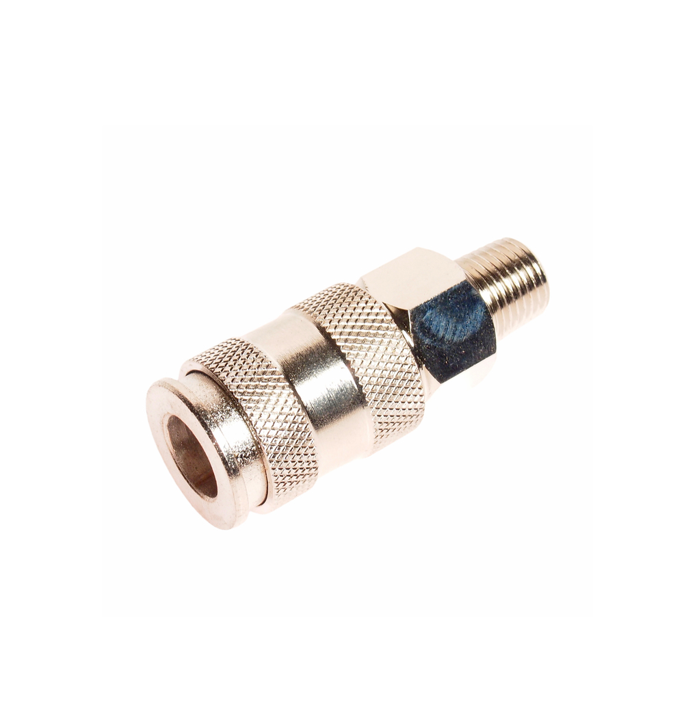 JTC-D20SMA - Переходник для компрессора M1/4" быстросъемный с клапаном наружная резьба JTC -  
Изготовлены из легированной стали. 
Рабочее давление: 20 кг. 
Тип: 20SMA.  
Размер: 1/4" РТ male (европейский стандарт).  
Габаритные размеры: 60/20/2