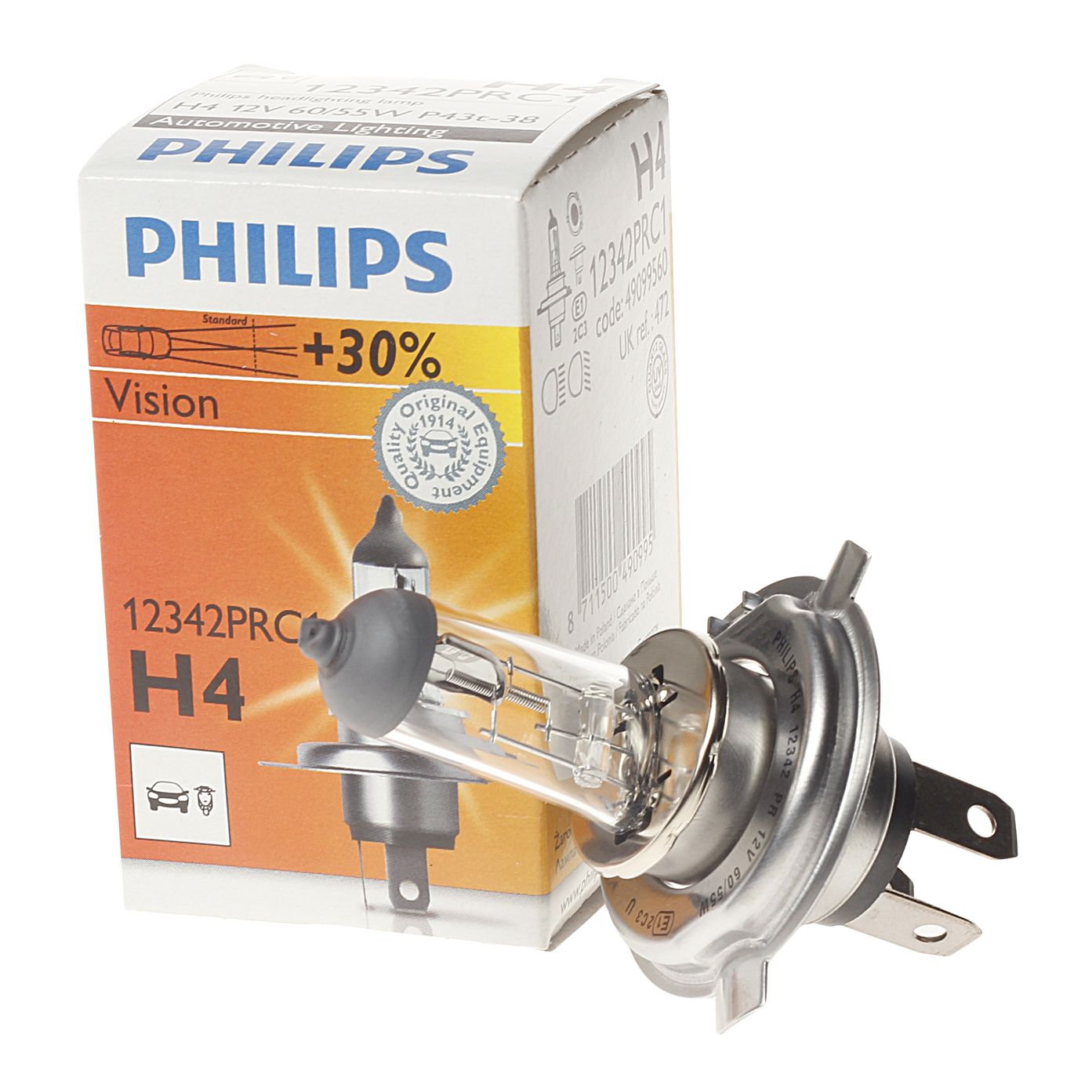 Автолампа H4 (60/55) P43t-38+30% PREMIUM 12V PHILIPS /1/10/100 HIT