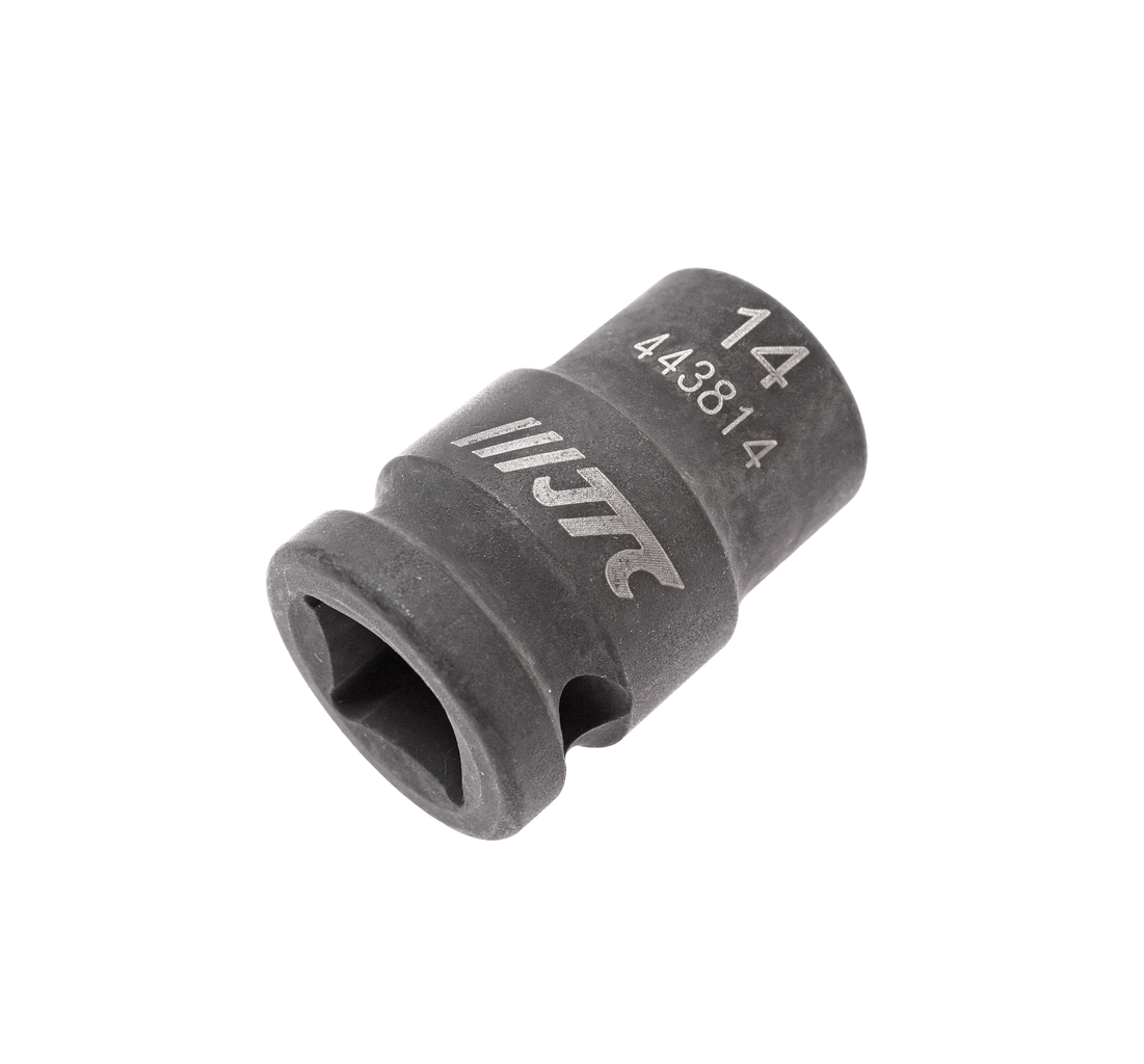 JTC-443814 - Головка торцевая 1/2" 14мм ударная L=38мм JTC - 
  6 граней, метрический размер. 
  Изготовлена из высококачественной хром-молибденовой стали. 
  Размер: 1/2"х14 мм.
  Общая длина: 38 мм. 
  Количество в оптовой упаковке: 10 шт. и 2