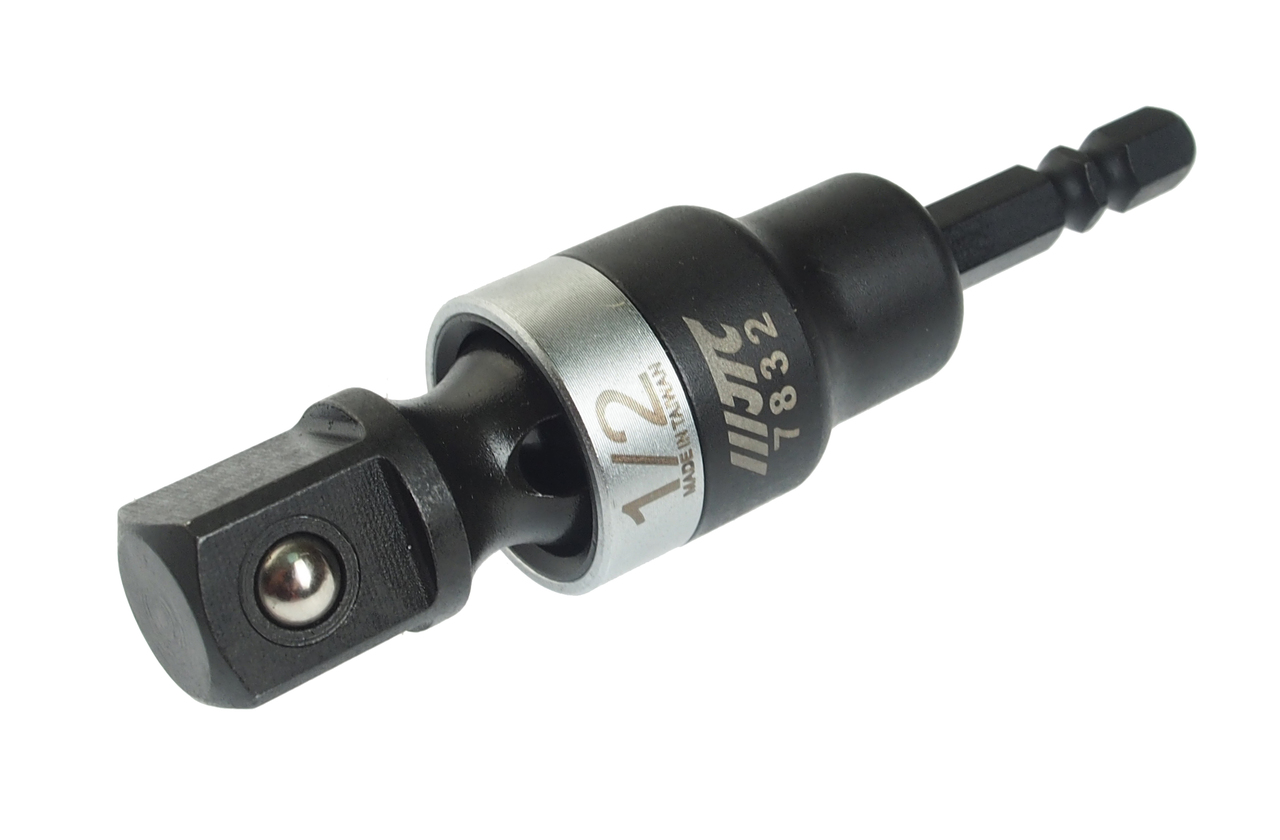 JTC-7832 - Адаптер 1/4"х1/2" (6.35мм) карданный под шуруповерт JTC - 
Материал: хром-молибденовая сталь.
Подходит для большинства беспроводных электроинструментов.
Универсальный шарнирный механизм обеспечивает работу в 30 направлениях.
Посадочный квадрат: