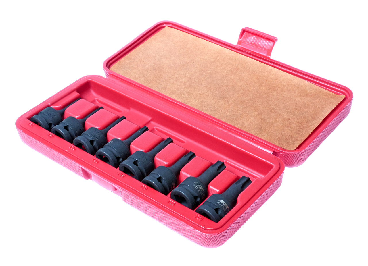 JTC-J408T - Набор головок торцевых 1/2" TORX (Т25-Т60) ударных L=60мм 8 предметов в кейсе JTC - 
	В комплекте:
		
			8 шт. - Т-25, 27, 30, 40, 45, 50, 55, 60. Под ключ 1/2".
		
	
	Материал: SNCM 8660.
	Длина: 78 мм.
	Упаковка: прочный пластиковый 