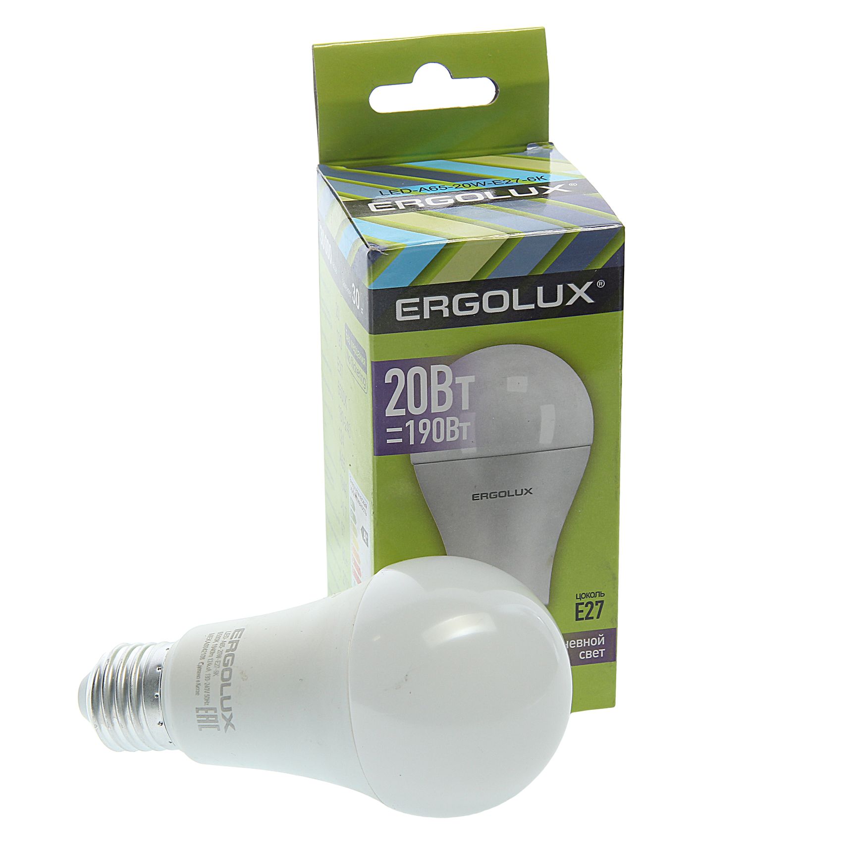Лампа светодиодная E27 A65 20W дневной свет ERGOLUX 1/10/100