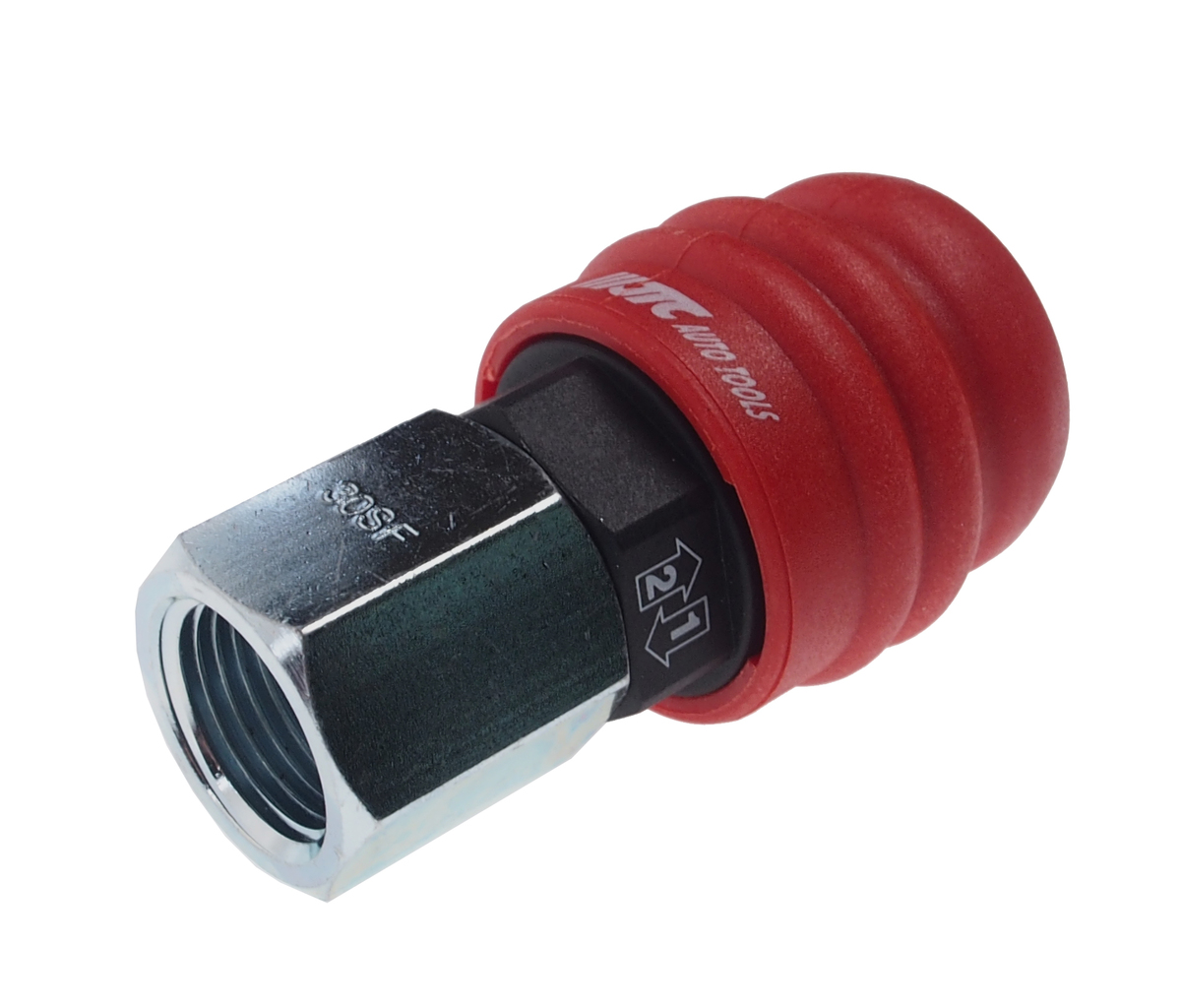 JTC-C30SFA - Переходник для компрессора F3/8" быстросъемный внутренняя резьба композитный двухрежимный JTC - 
Двухступенчатый режим работы, чтобы избежать опасности, которая может возникнуть при ослаблении соединения.
Соединяемая часть сделана из сверхпро
