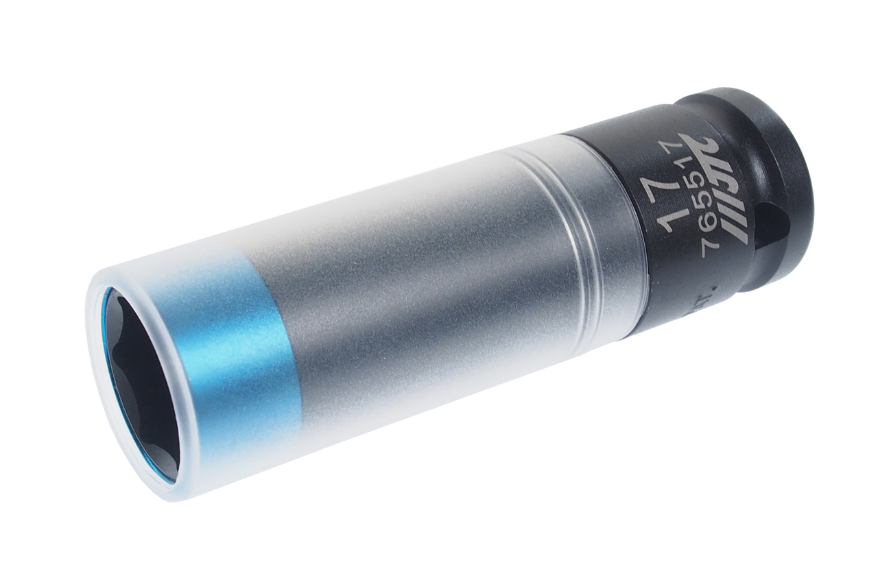 JTC-765517 - Головка для литых дисков 17мм L=85мм ударная JTC - 
Усилие: 425 H&middot;м
Усиленная конструкция.
Увеличенный срок службы.
Прозрачная втулка из ПВХ для безопасного монтажа/демонтажа дисков.
