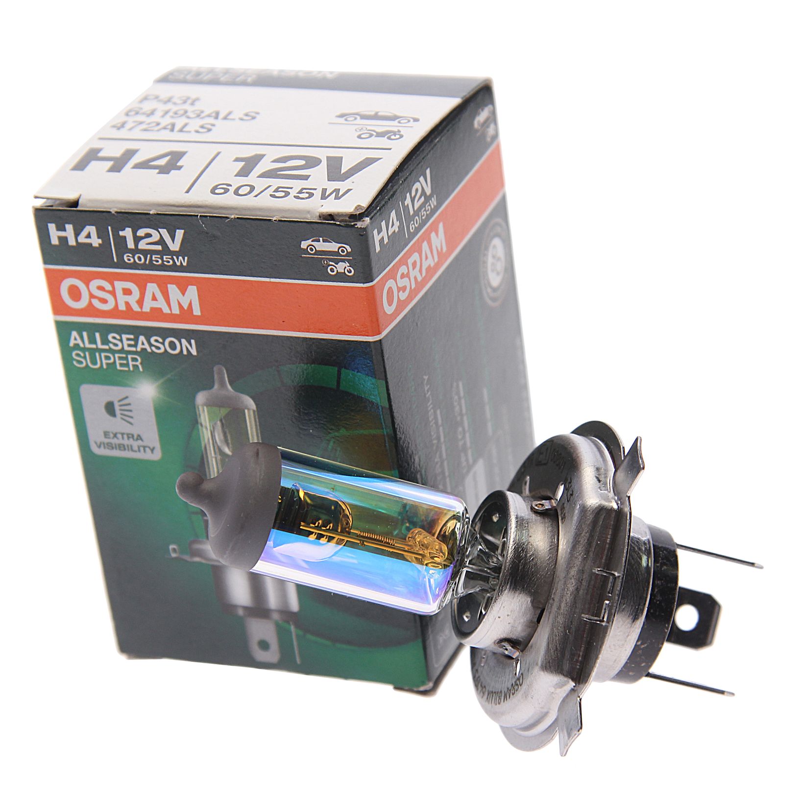 Автолампа H4 (60/55) P43t+30% ALLSEASON SUPER 3000K 12V OSRAM /1/10/100 HIT