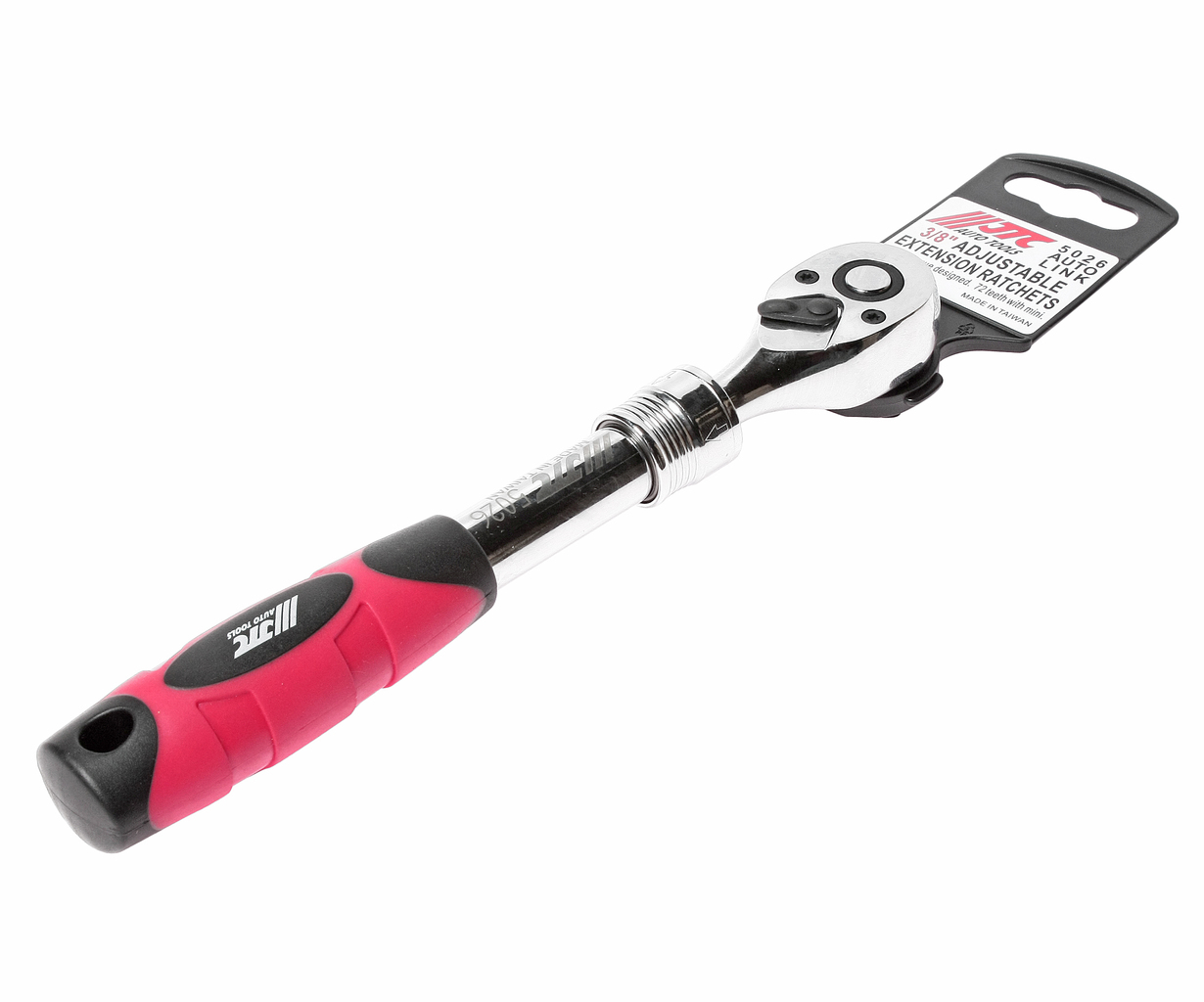 JTC-5026 - Ключ трещотка 3/8" 72 зуба 215-315мм телескопический JTC -  
Трещоточный механизм с большим крутящим моментом.  
72 зуба обеспечивают удобство работы. 
Угол поворота: 5&deg;. 
С функцией быстрого отсоединения.  
Посадочный квадрат: 3/8''. 