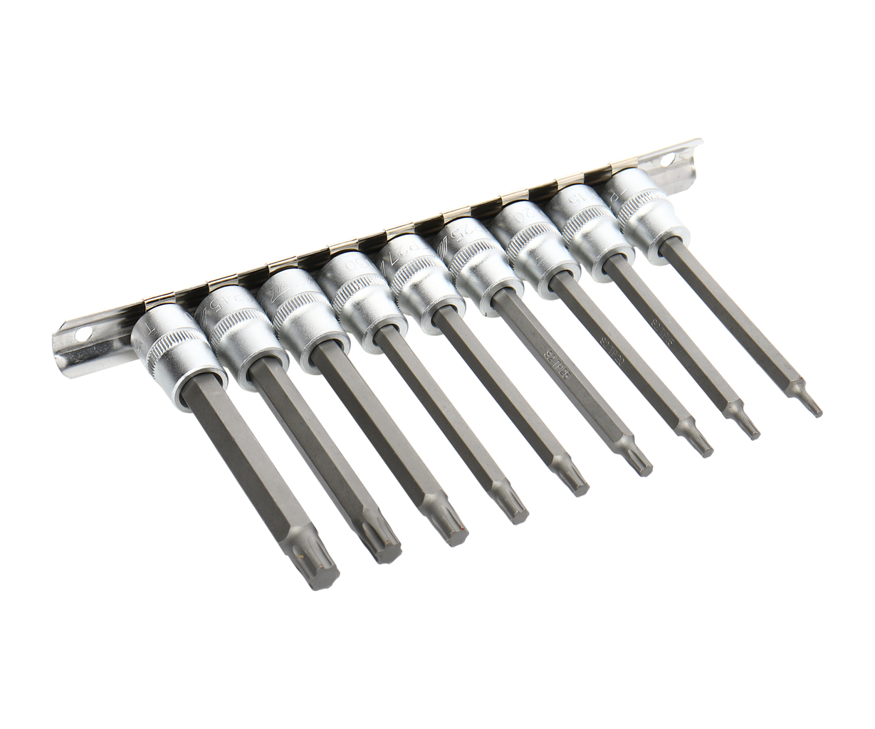 JTC-7123 - Набор насадок STAR PLUS 3/8" TP10-TP50 9 предметов JTC - 
Комплект Torx Plus (3/8" Dr.): TP10, TP20, TP25, TP30, TP40, TP45, TP50;
Длина головок: 100 мм.

